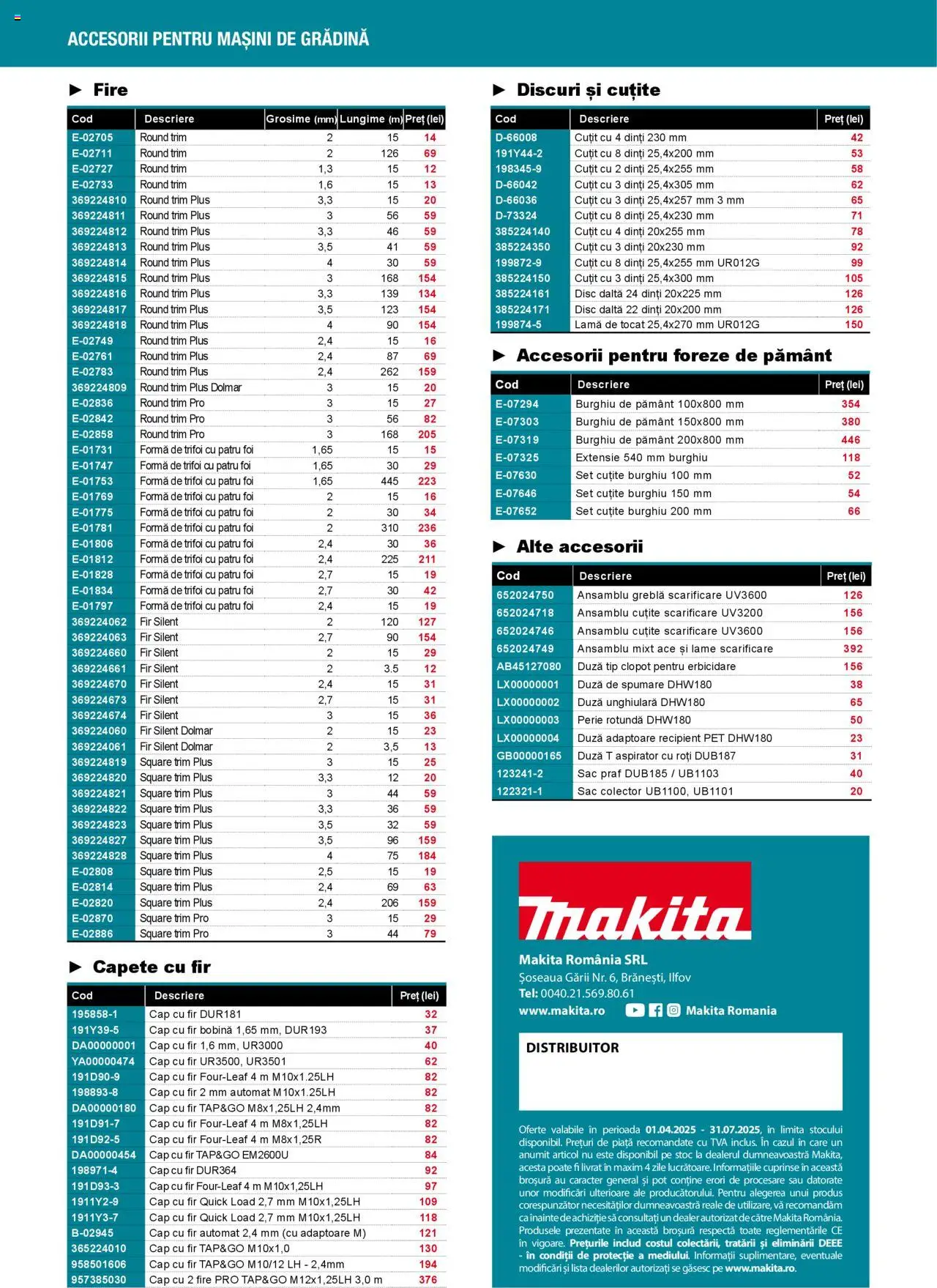 Noul catalog Makita – valabil de la 01.04.2025 | Pagină: 32 | Produse: Disc, Zımba teli, Aspirator, Perie