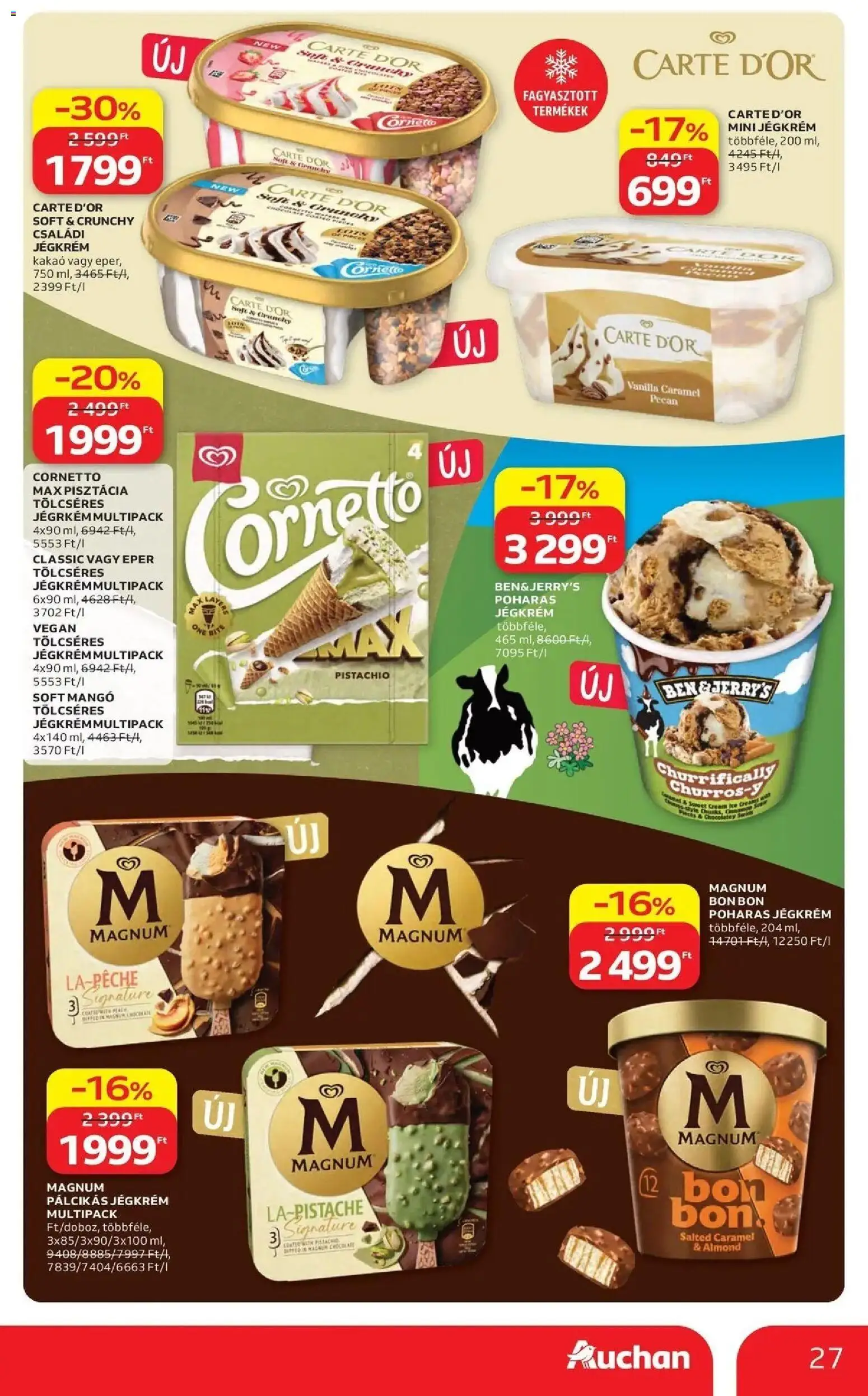 Auchan akciós ujság - amely érvényes a következő dátumtól: 16.04.2026 | Oldal: 27 | Termékek: Magnum, Eper, Jégkrém, Mangó