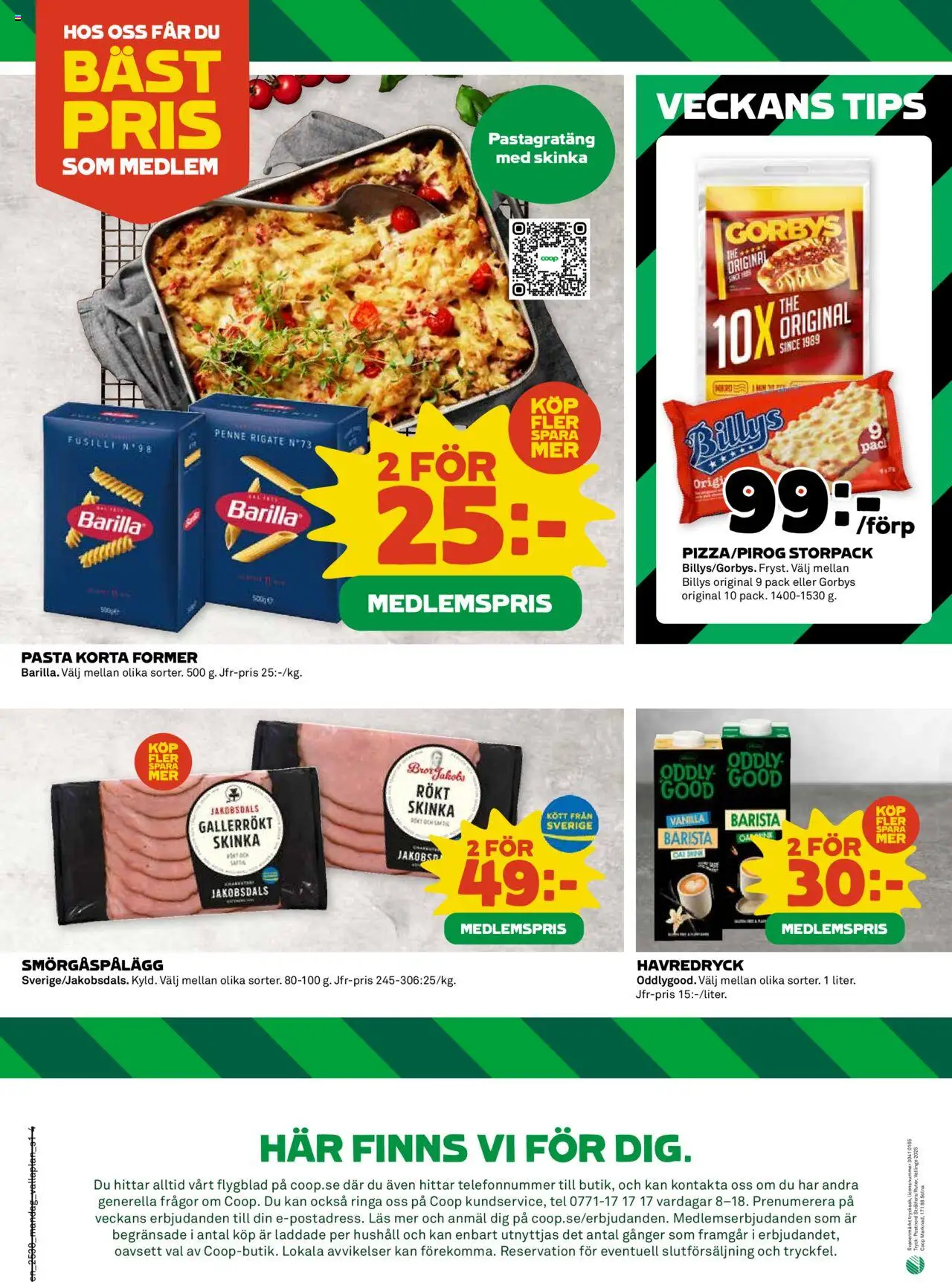Coop reklamblad aktuell från 15.09.2025 | Sida: 4 | Produkter: Smörgåspålägg, Havredryck, Skinka, Pasta