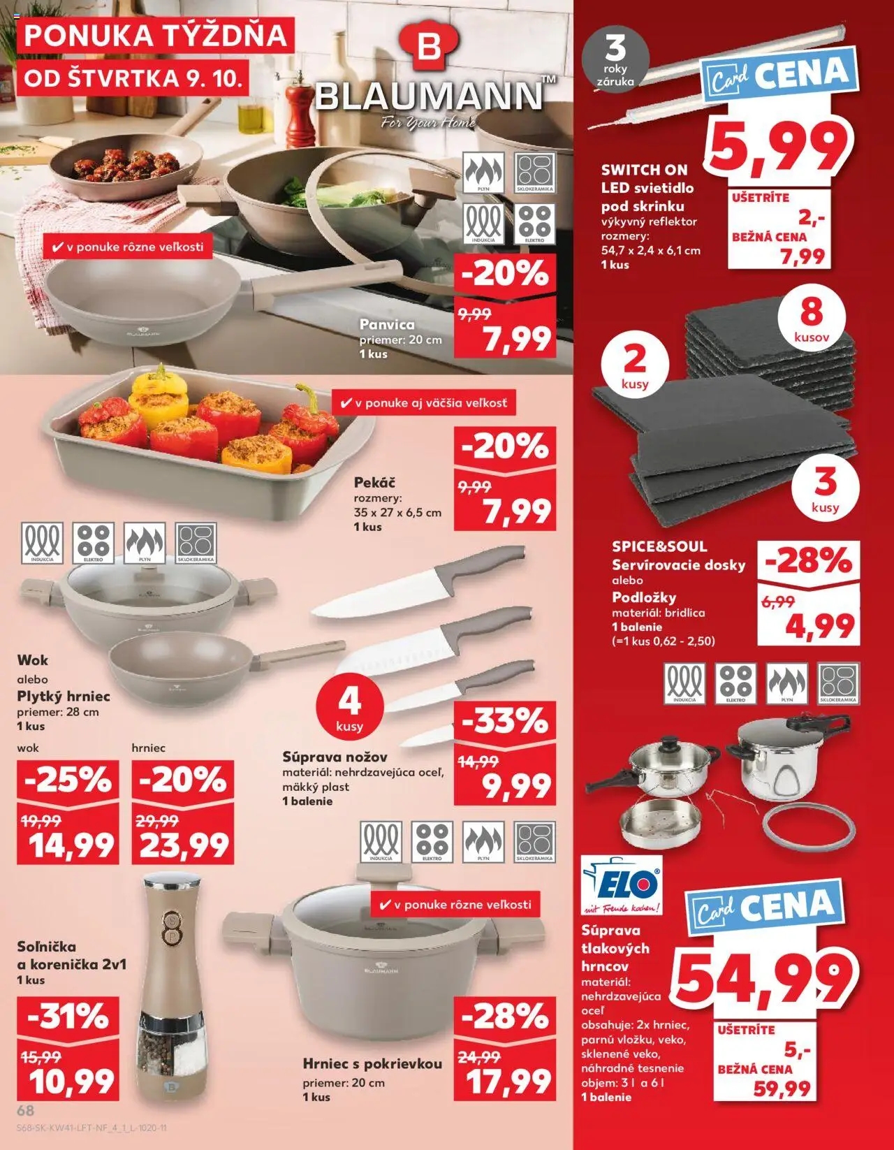 Nové Kaufland akcie – leták je platný od 09.10.2025 | Strana: 68 | Produkty: Reflektor, Indukcia, Svietidlo, Panvica