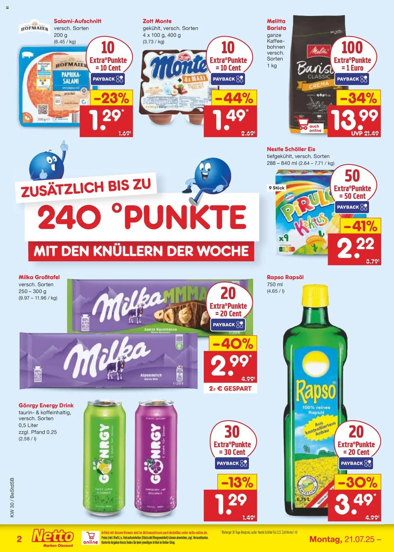 Netto Marken-Discount Prospekt 	 - gültig ab dem 21.07.2025 | Seite: 2 | Produkte: Energy, Paprika, Salami, Eis