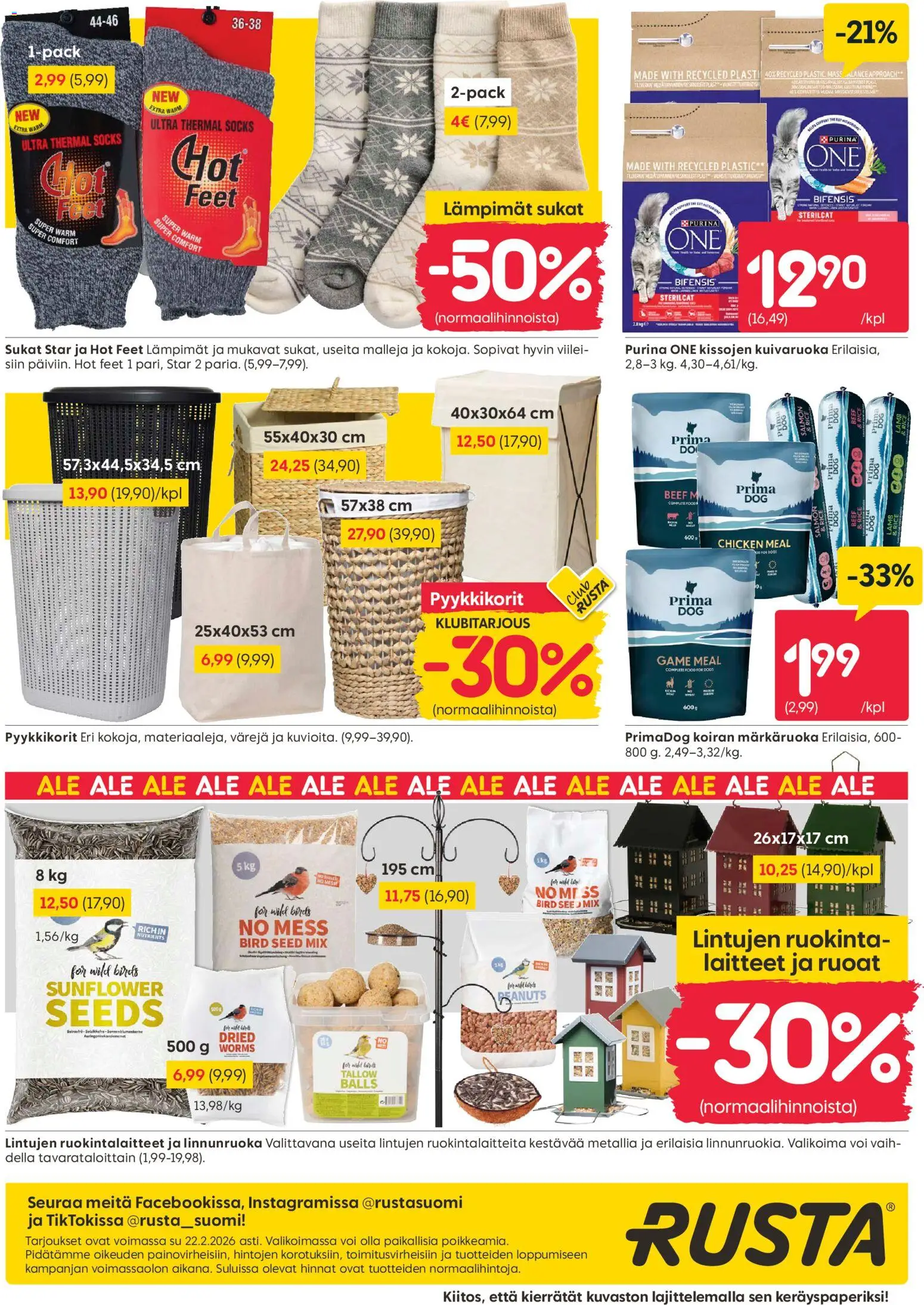 Rusta tarjoukset – voimassa 16.02.2026 alkaen | Sivu: 16 | Tuotteet: Linnunruoka, Voi, Sukat
