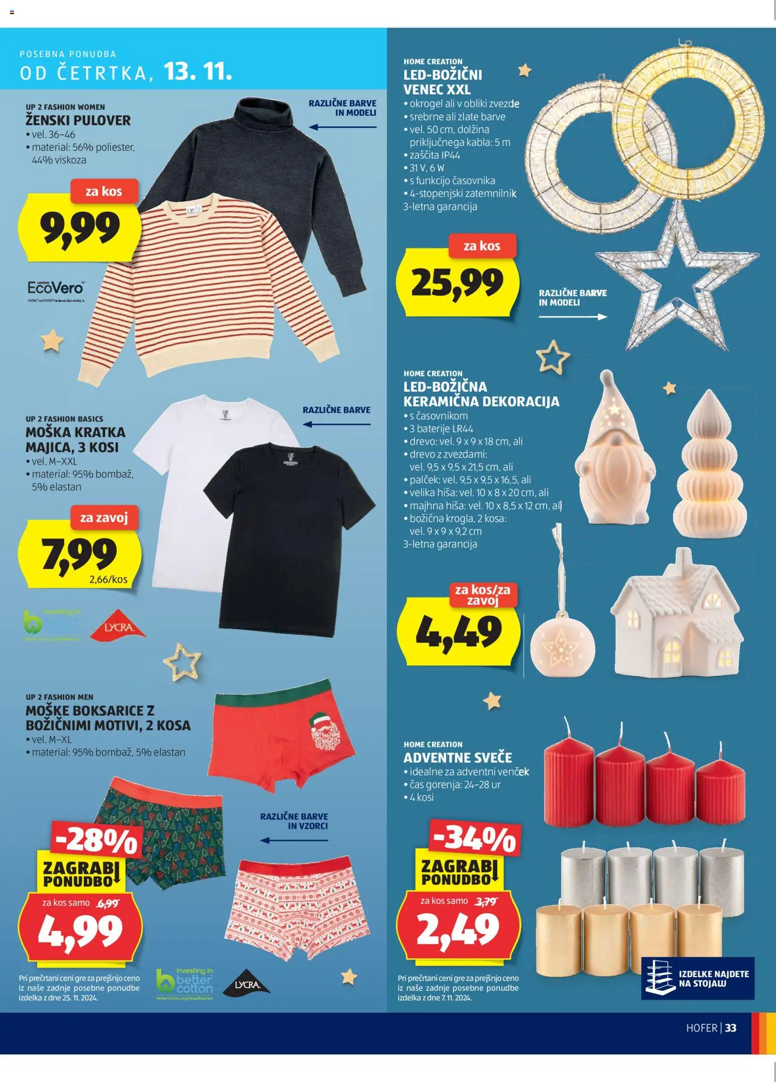 Novi Hofer katalog ponudbe – veljaven od 06.11.2025 | Stran: 33 | Izdelki: Baterije, Kos, Svece, Pulover
