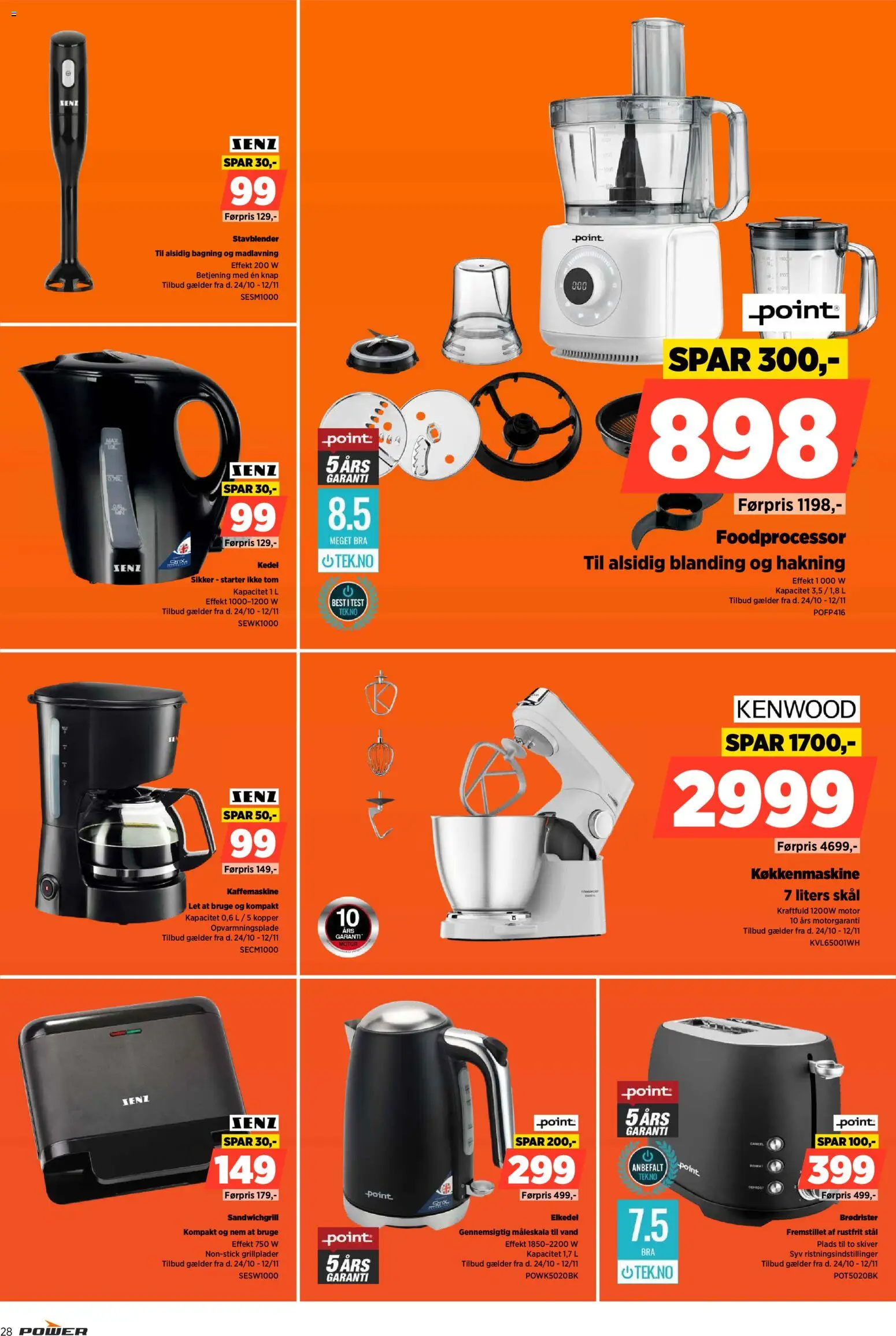 Power tilbudsavis – gyldig fra 24.10.2025 | Side: 28 | Produkter: Brødrister, Foodprocessor, Kaffemaskine, Kedel