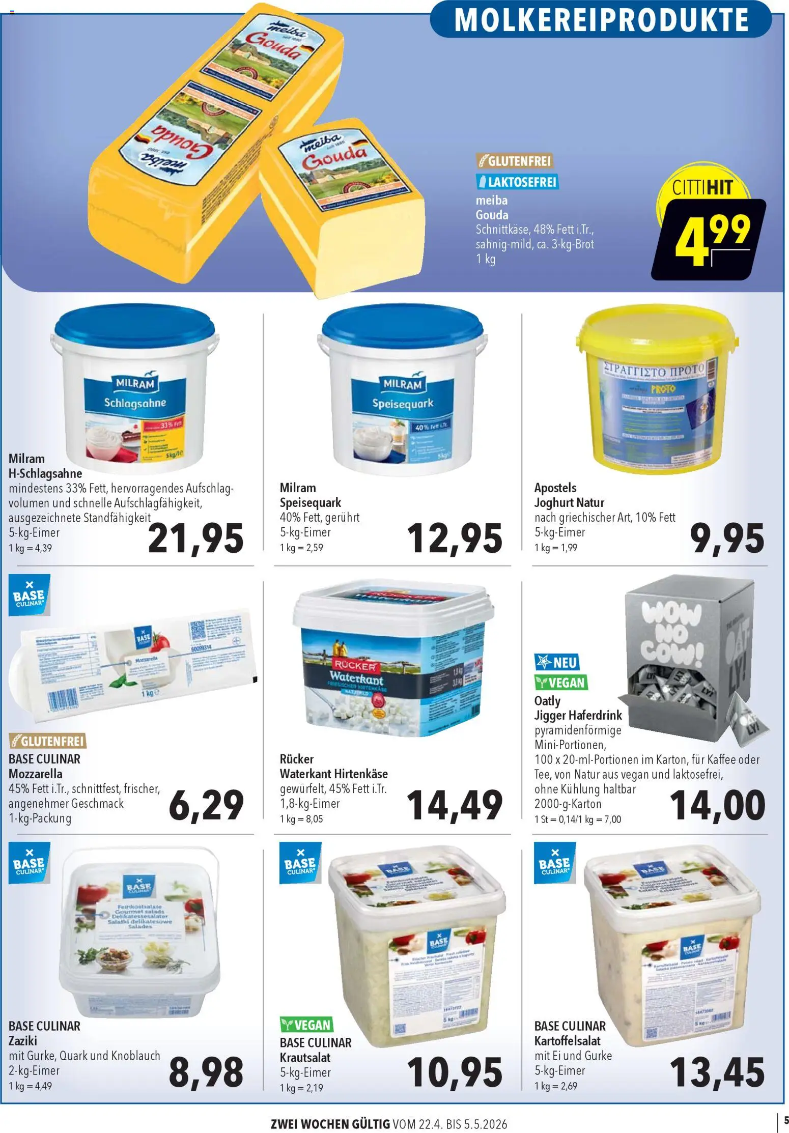 CITTI Markt Aktuelle Angebote für Profis – gültig ab 22.04.2026 | Seite: 5 | Produkte: Quark, Schlagsahne, Joghurt, Oatly