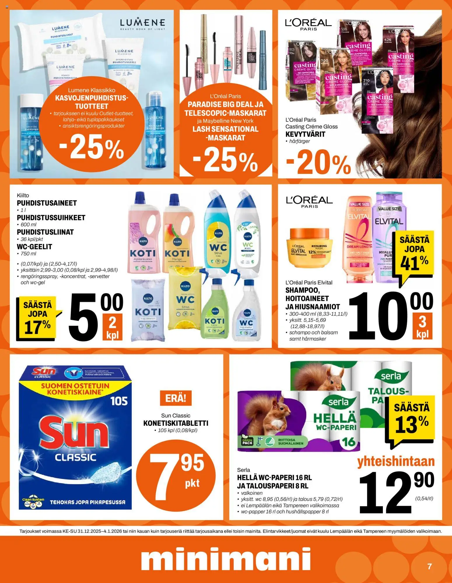 Minimani tarjoukset – voimassa 31.12.2025 alkaen | Sivu: 7 | Tuotteet: Hella, Mango, Puhdistusliinat, WC