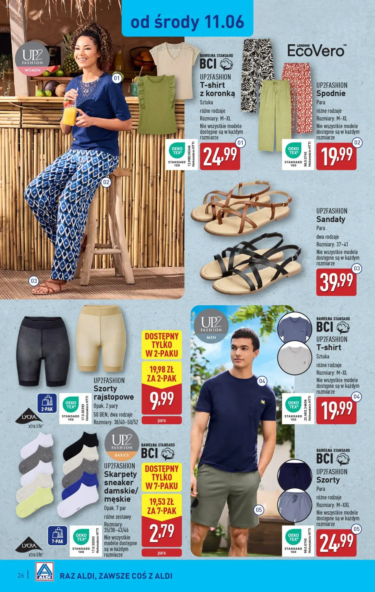 Aldi Gazetka od 09.06.2025 | Strona: 26 | Produkty: Szorty, Spodnie, Skarpety, Sandały