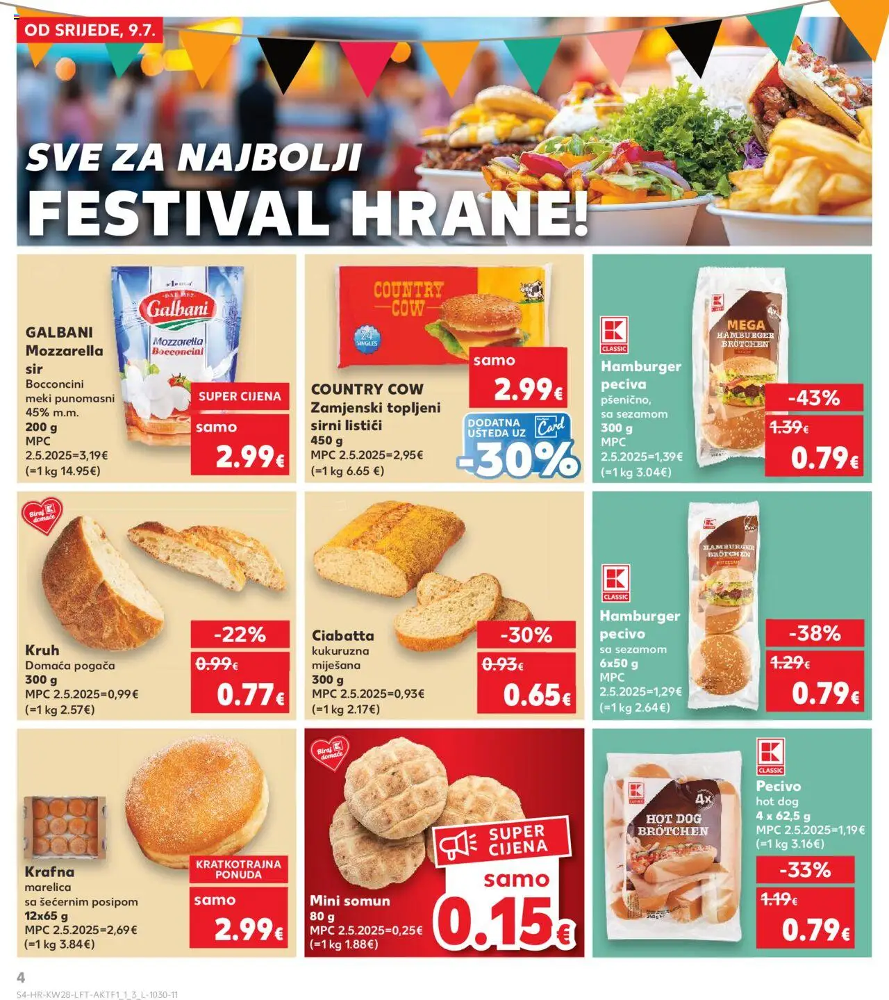 Kaufland katalog | vrijedi od 09.07.2025 | Stranica: 4 | Proizvodi: Somun, Mozzarella, Kruh, Hamburger