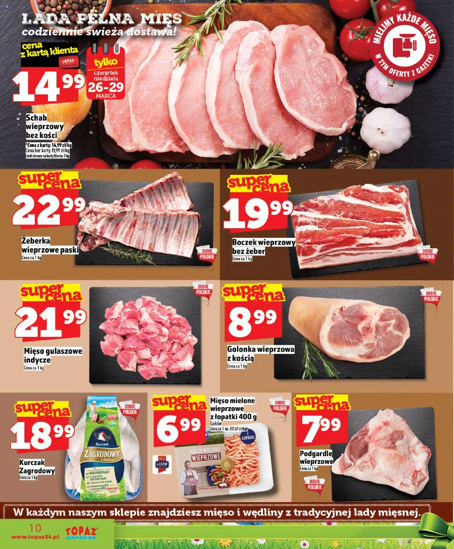 Topaz gazetka - Express od 26.03.2026 | Strona: 10 | Produkty: Mięso, Mięso mielone, Boczek, Wędliny