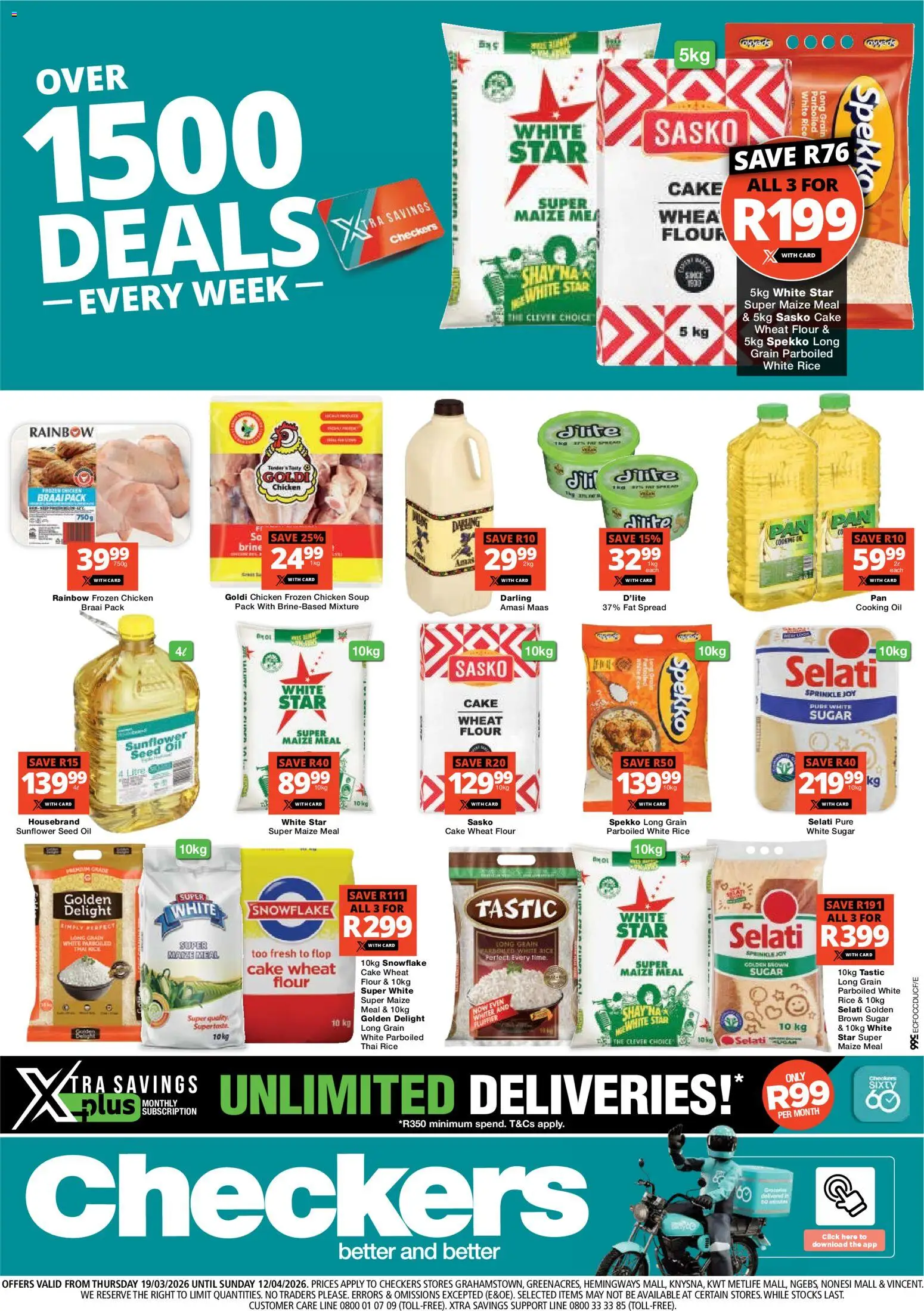 New Checkers catalogue – valid from 19.03.2026 | Page: 1 | Products: Cake, Flour, Maize meal, Rice