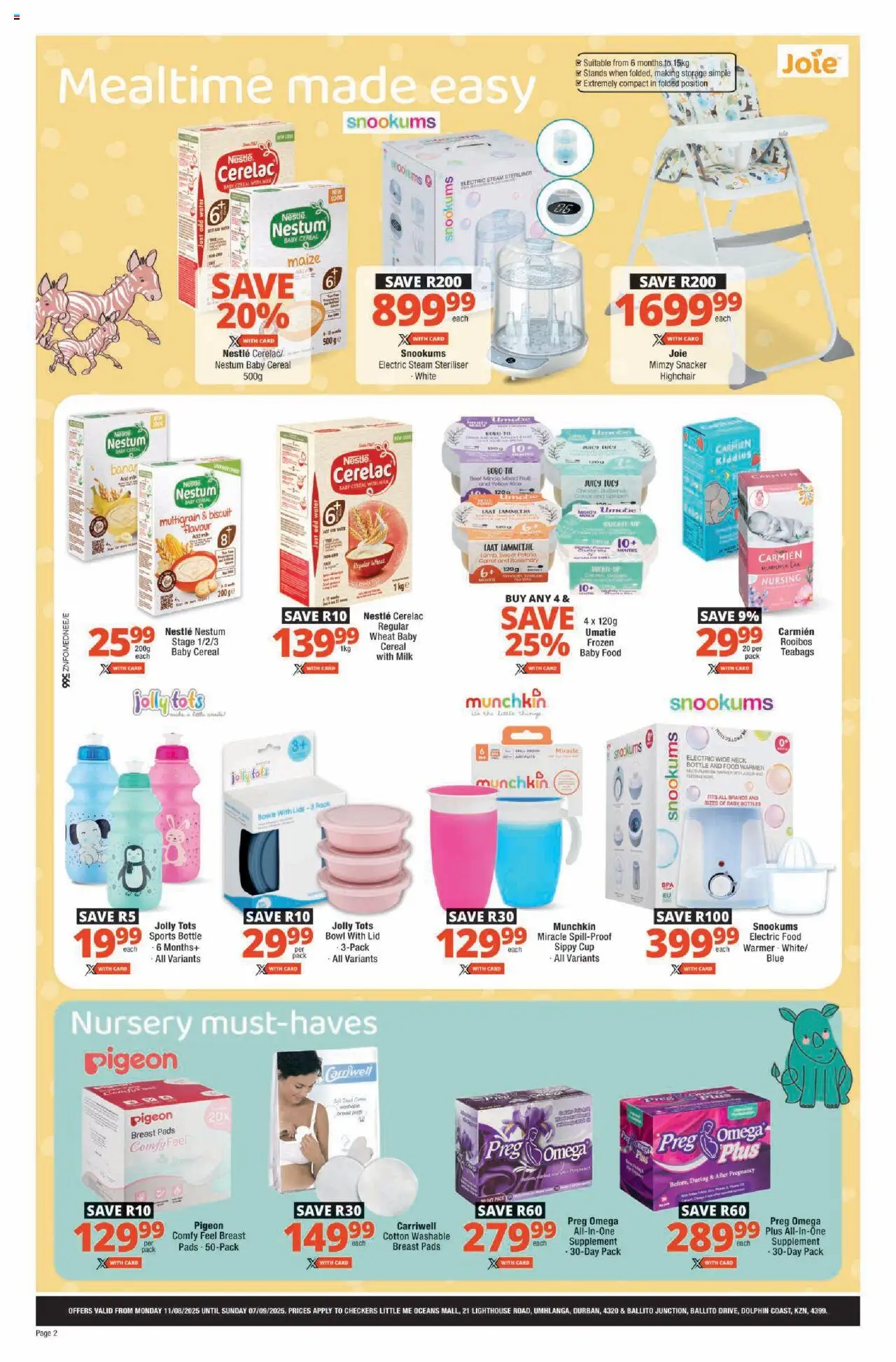 Checkers KwaZulu-Natal - Little Me August Promotion │ valid from 11.08.2025 | Page: 2 | Products: Bowl, Pads, Milk, Rice