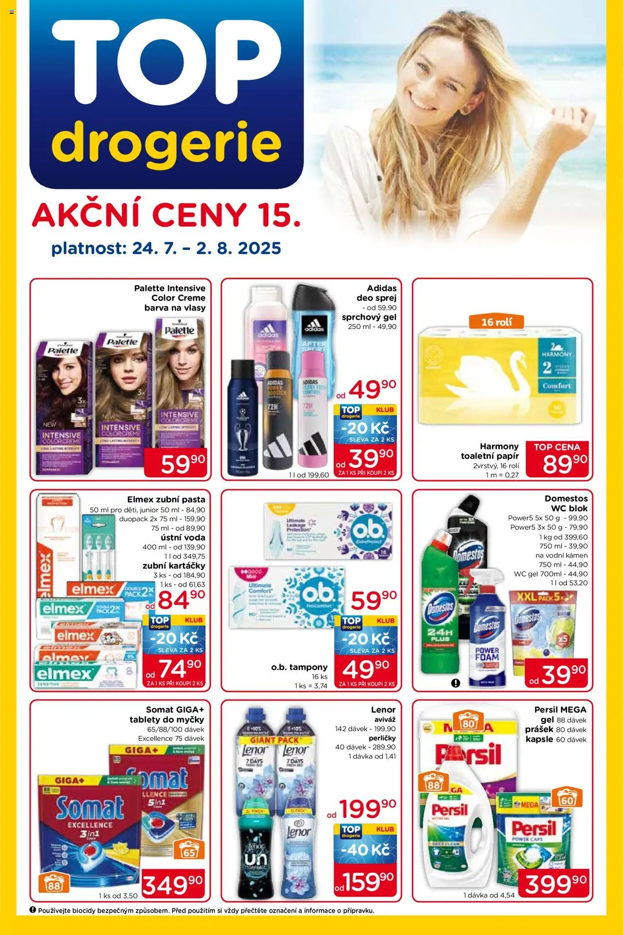 Top drogerie leták od 24.07.2025 | Strana: 1 | Produkty: Zubní pasta, Aviváž, Voda, Tampony
