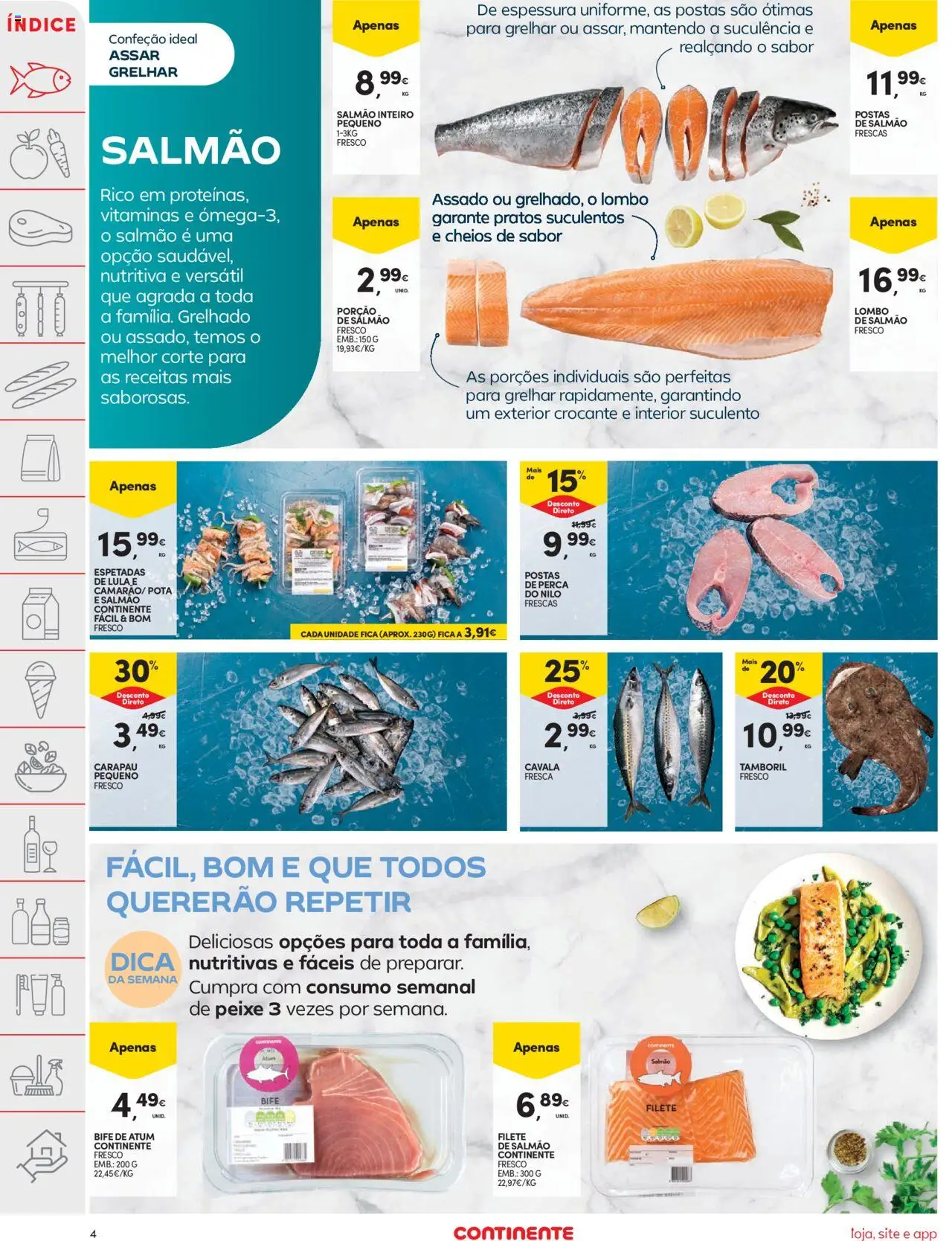 Continente folheto │ válido de 19.08.2025 | Página: 4 | Produtos: Atum, Pratos, Lombo, Peixe