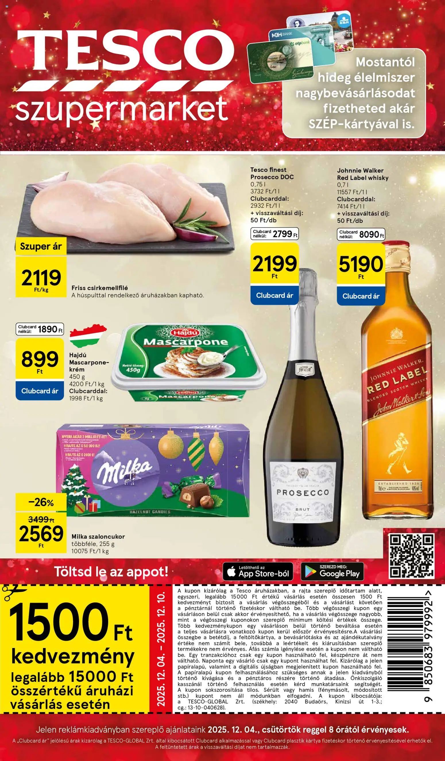 Tesco akciós ujság - amely érvényes a következő dátumtól: 04.12.2025 | Oldal: 1 | Termékek: Szaloncukor, Ovsene pahuljice, Mascarpone, Whisky