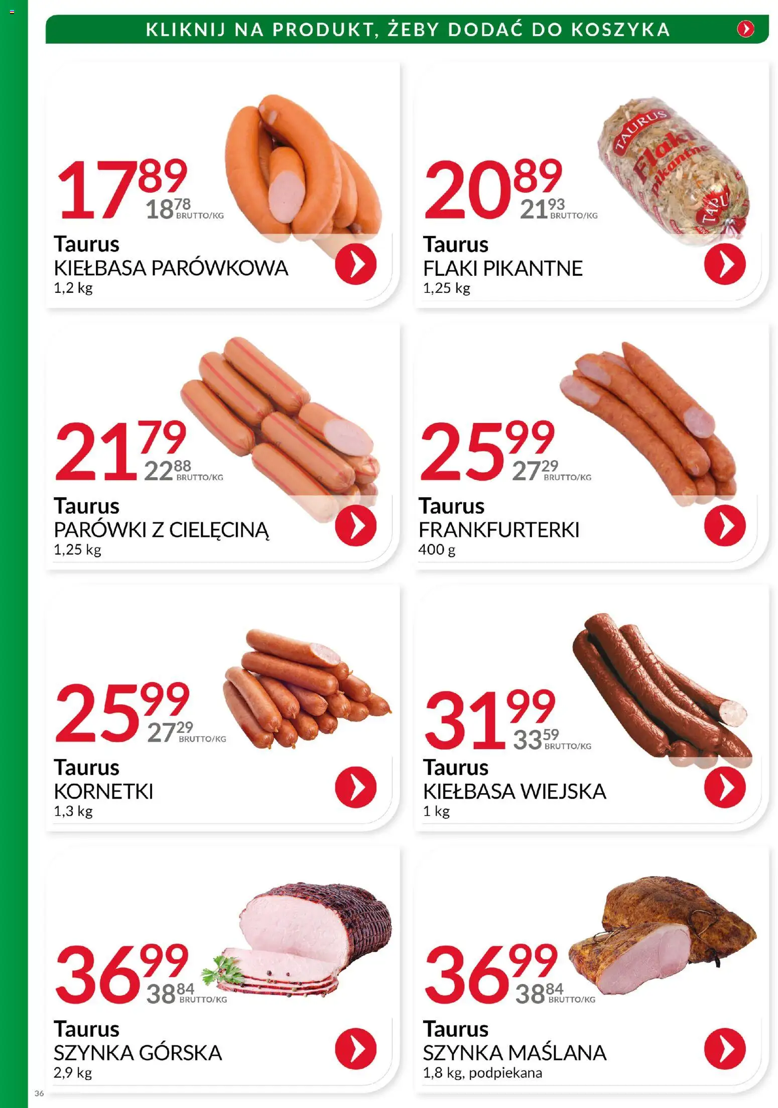 Eurocash Gazetka - Katalog Wędlin od 01.12.2025 | Strona: 36 | Produkty: Kiełbasa, Parówki, Szynka, Flaki