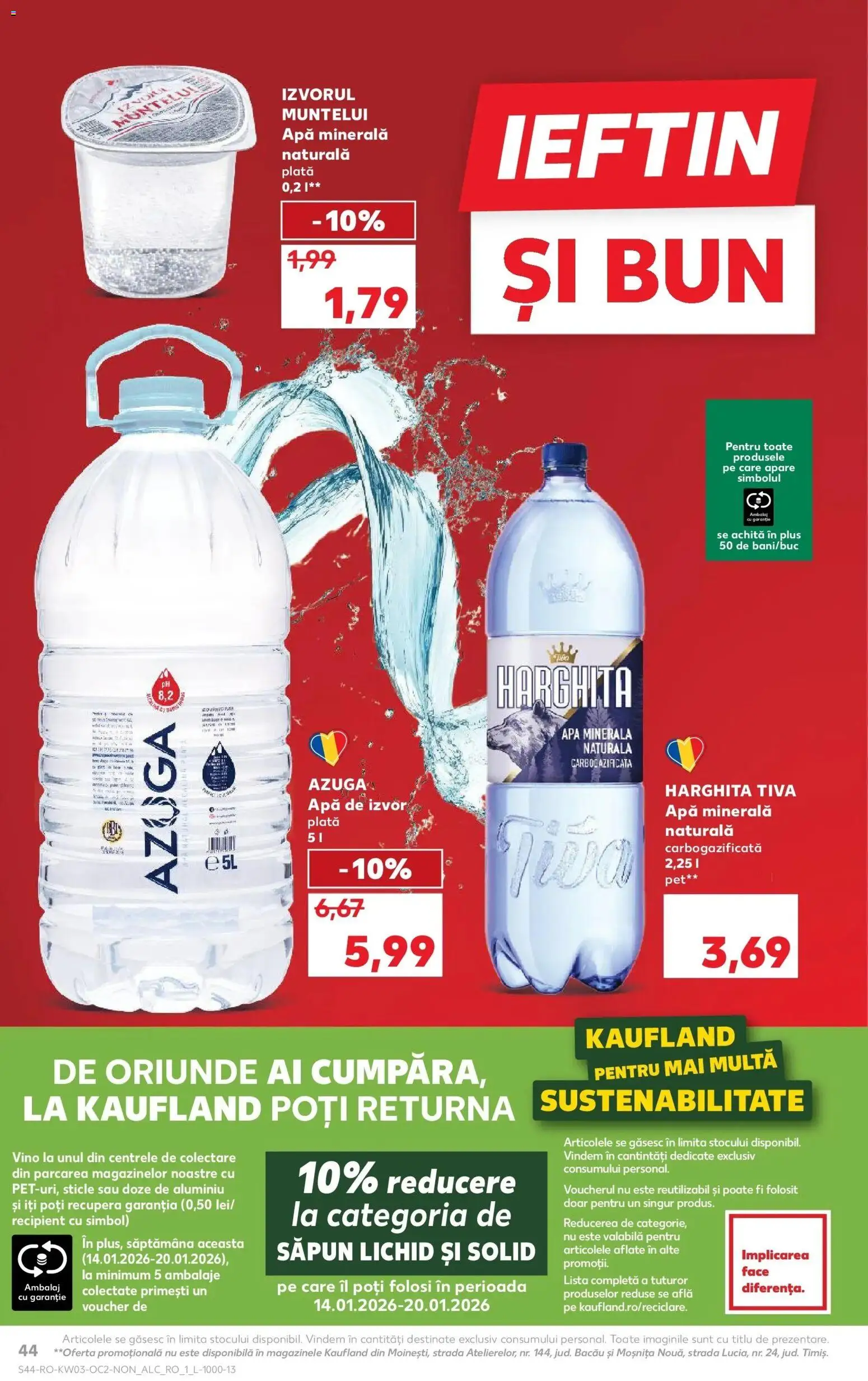 Noul catalog Kaufland – valabil de la 14.01.2026 | Pagină: 44 | Produse: Yazı tahtası kalemi, Săpun, Săpun lichid, Apă