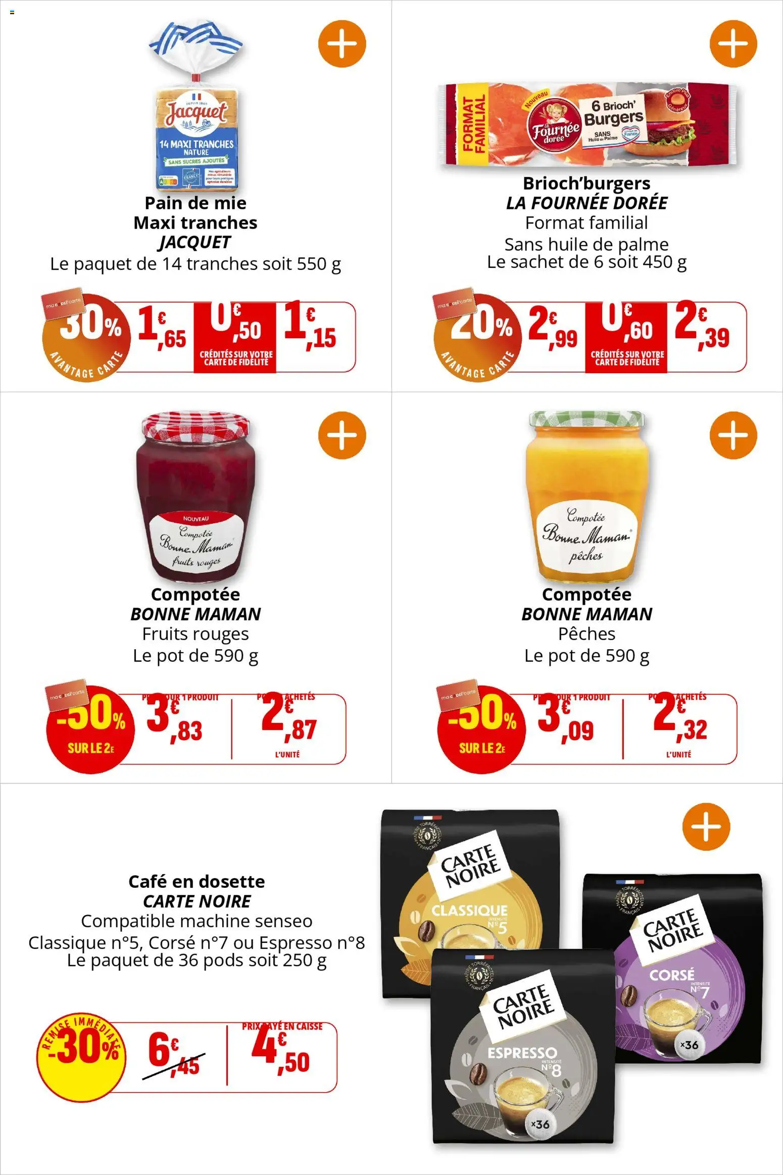 {H1} | Page: 24 | Produits: Compotée Bonne Maman, Pain de mie, Huile, Café