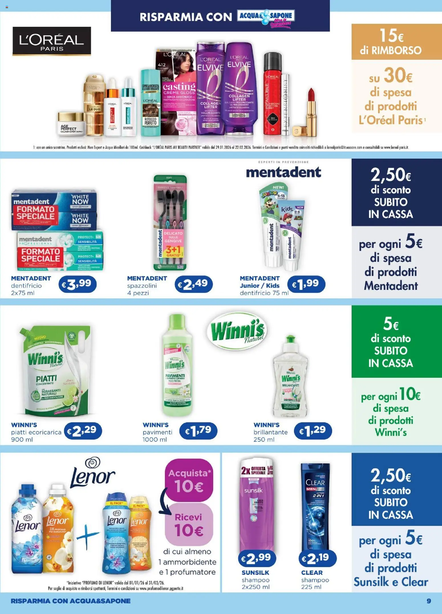 Volantino Acqua e Sapone del 05.02.2026 | Pagina: 9 | Prodotti: Shampoo, Sapone, Dentifricio, Profumo