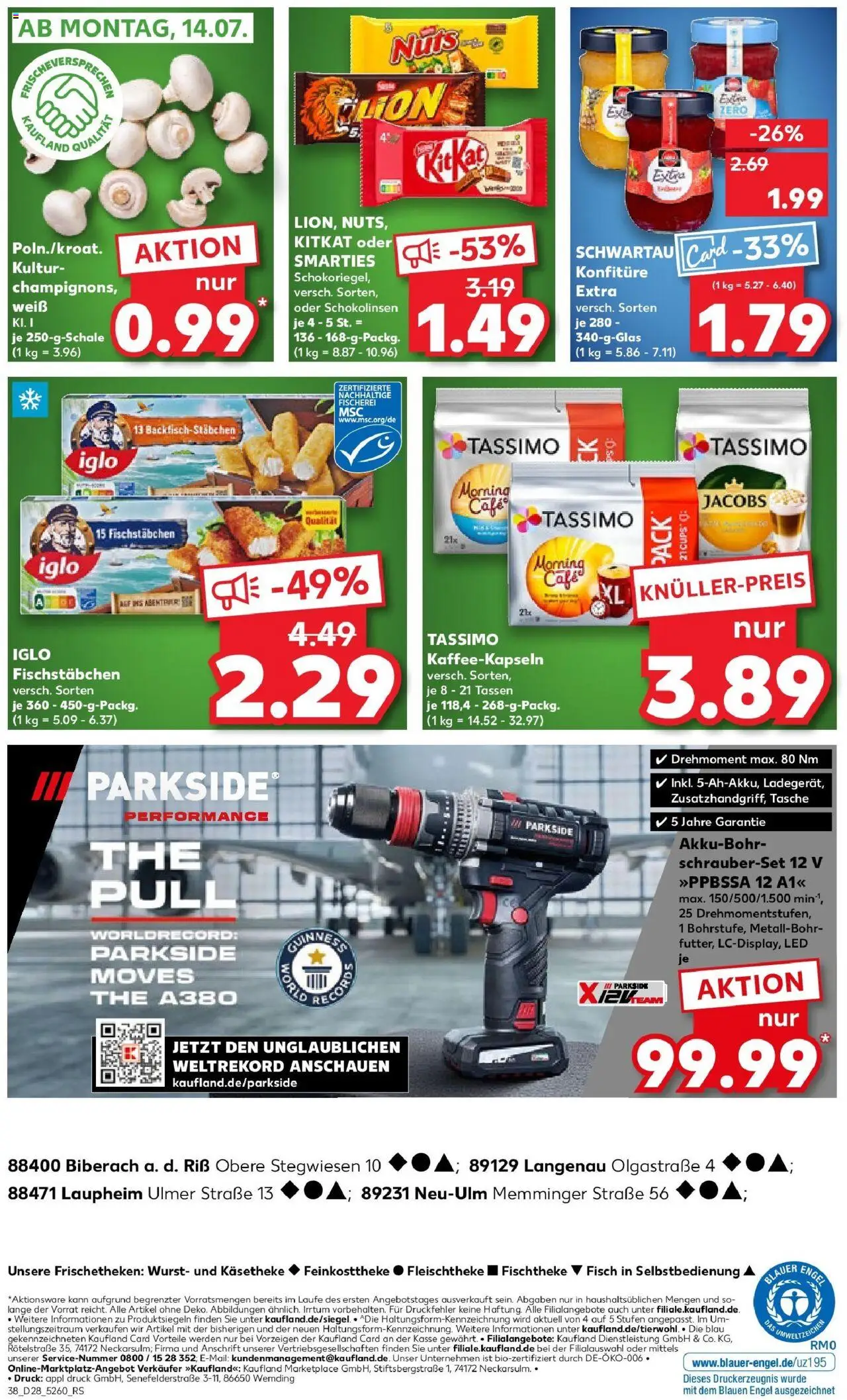 Kaufland prospekt Neu-Ulm	 - gültig ab dem 09.07.2025 | Seite: 38 | Produkte: Tasche, Smarties, Fischstabchen, Tassimo
