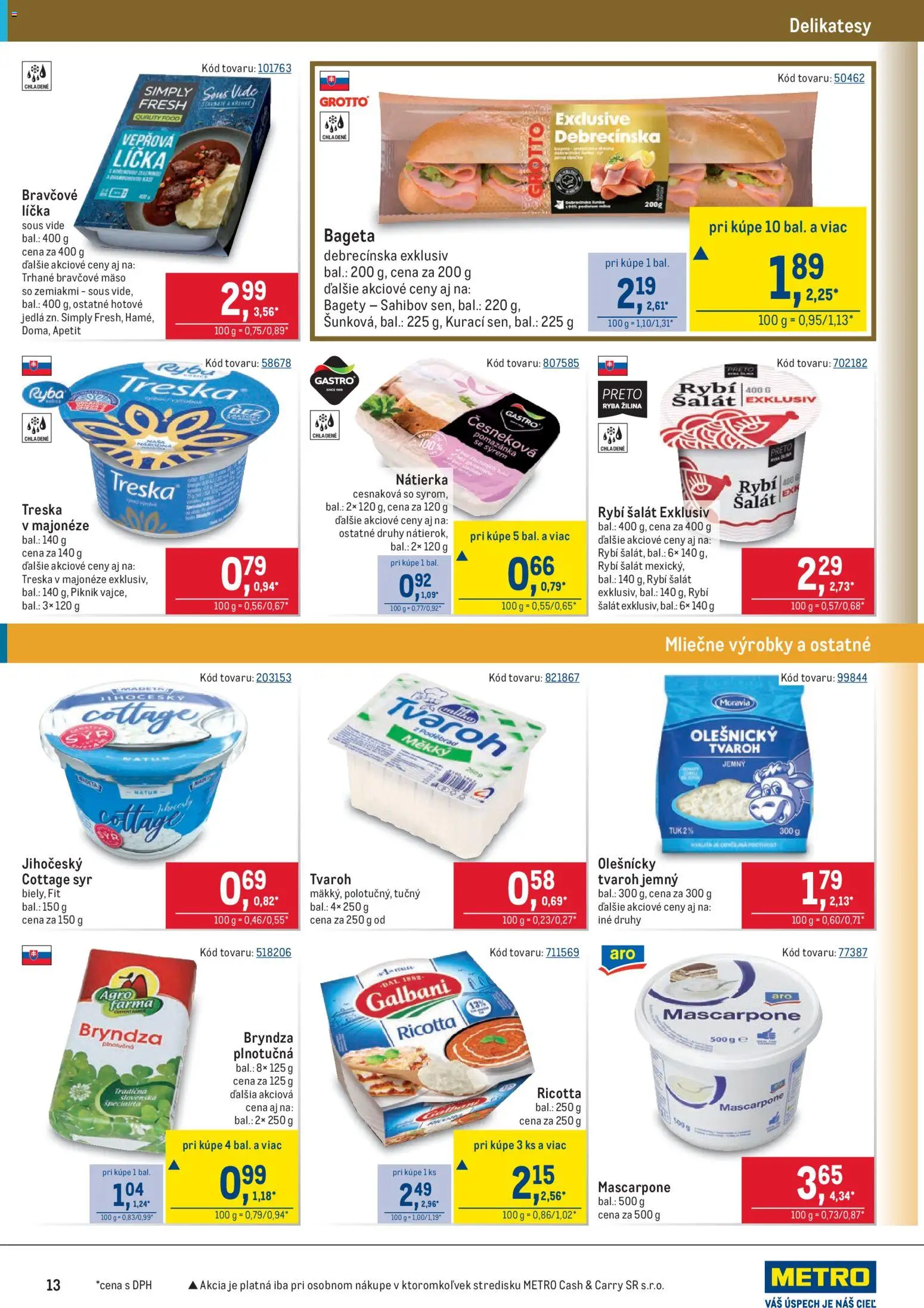 Nové Metro akcie – leták je platný od 28.01.2026 | Strana: 13 | Produkty: Ryba, Bravčové mäso, Tvaroh, Šalát