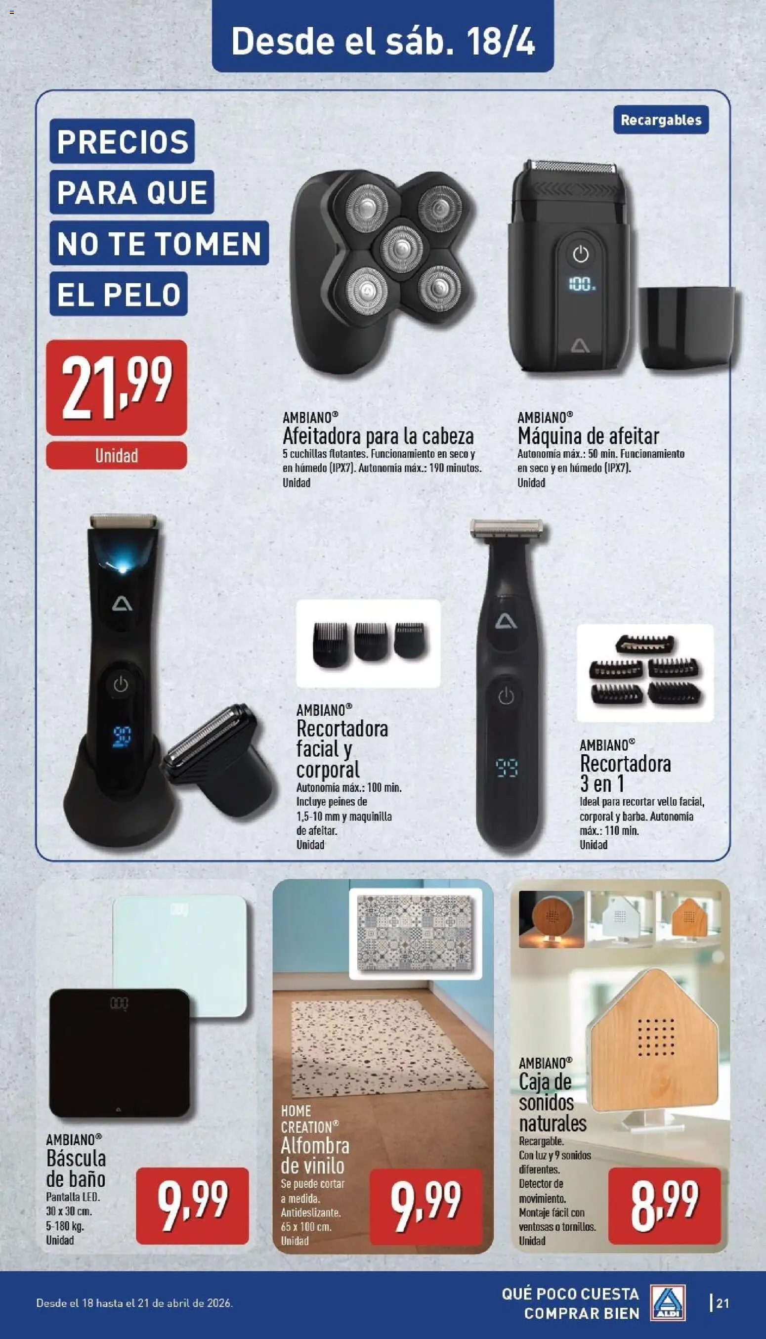 Aldi folleto Baleares │ válido desde el 13.04.2026 | Página: 21 | Productos: Té, Afeitadora, Baño, Alfombra