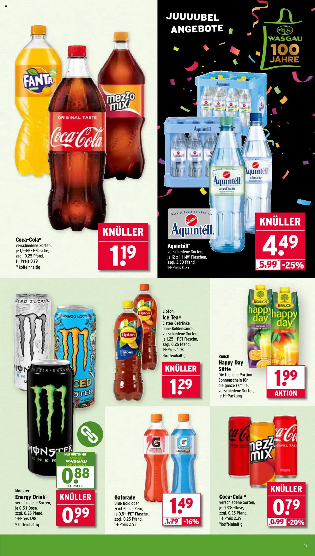 Wasgau Prospekt 	 - gültig ab dem 25.08.2025 | Seite: 19 | Produkte: Sinalco, Fanta, Mineralwasser, Mango