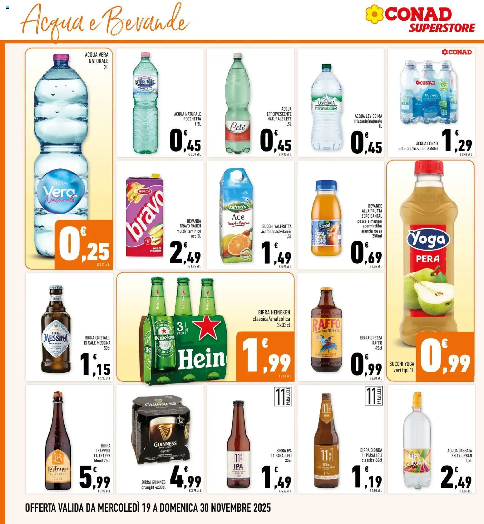 Volantino Conad del 19.11.2025 | Pagina: 16 | Prodotti: Acqua, Pesca, Acqua naturale, Arancia