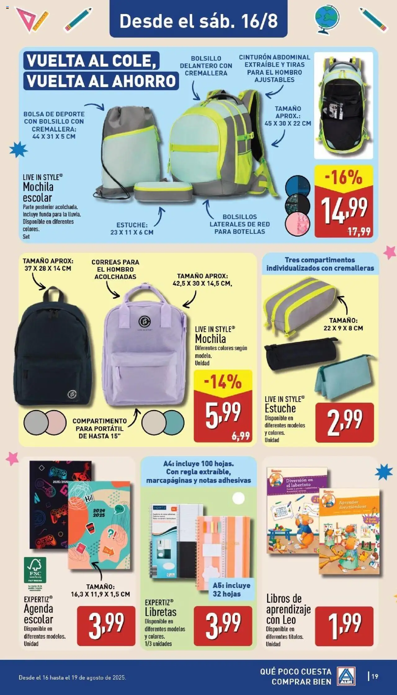 Aldi folleto Península │ válido desde el 11.08.2025 | Página: 19 | Productos: Mochila, Cinturón, Funda, Bolsa