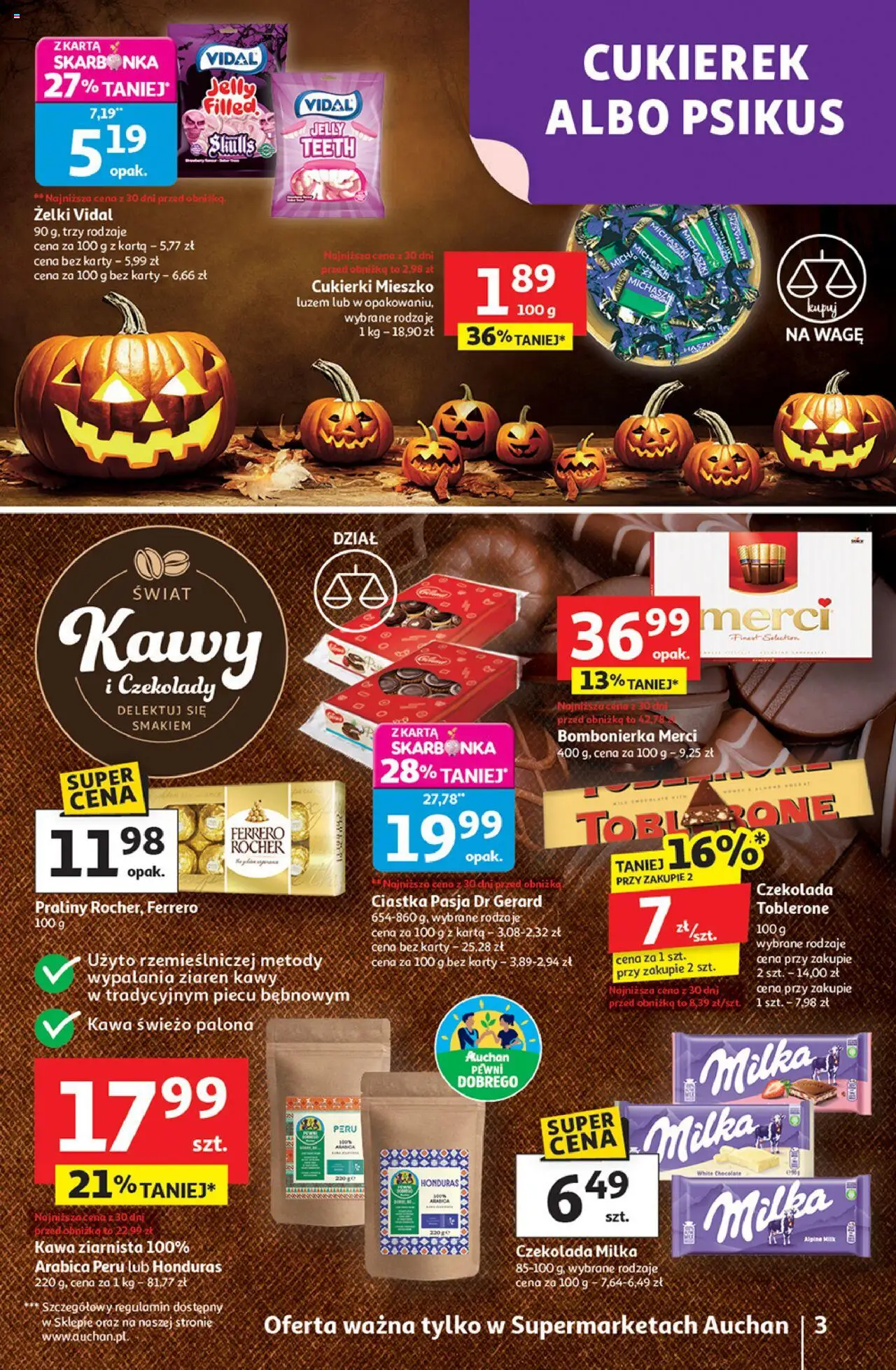 Auchan Gazetka od 23.10.2025 | Strona: 3 | Produkty: Bombonierka, Merci, Czekolada milka, Żelki