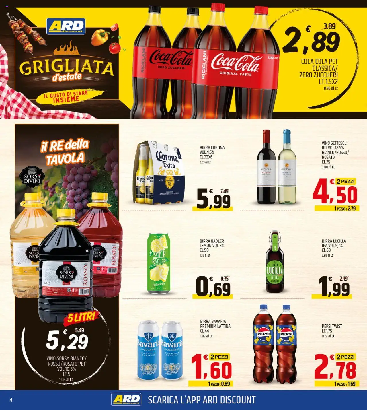 Volantino ARD Discount del 07.08.2025 | Pagina: 4 | Prodotti: Birra, Vino, Pepsi, Coca Cola