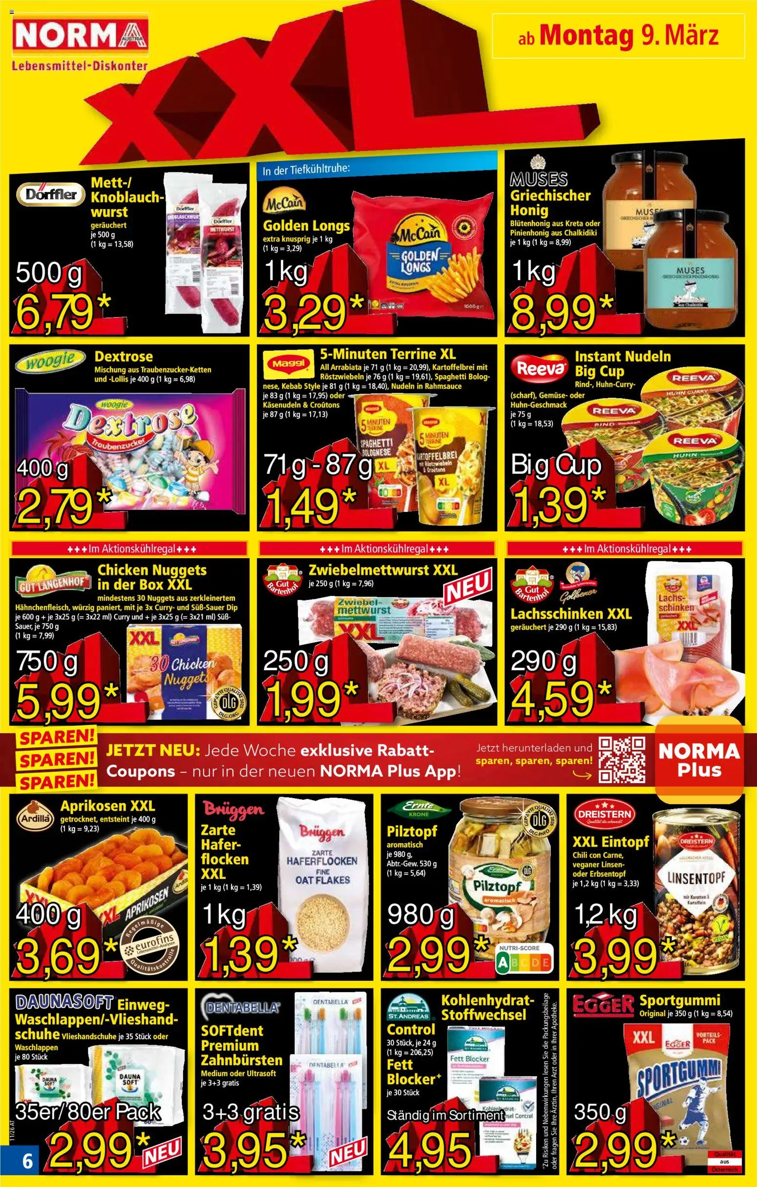 Norma Flugblatt gültig ab 09.03.2026 | Seite: 6 | Produkte: Flocken, Gemüse, Wurst, Knoblauch