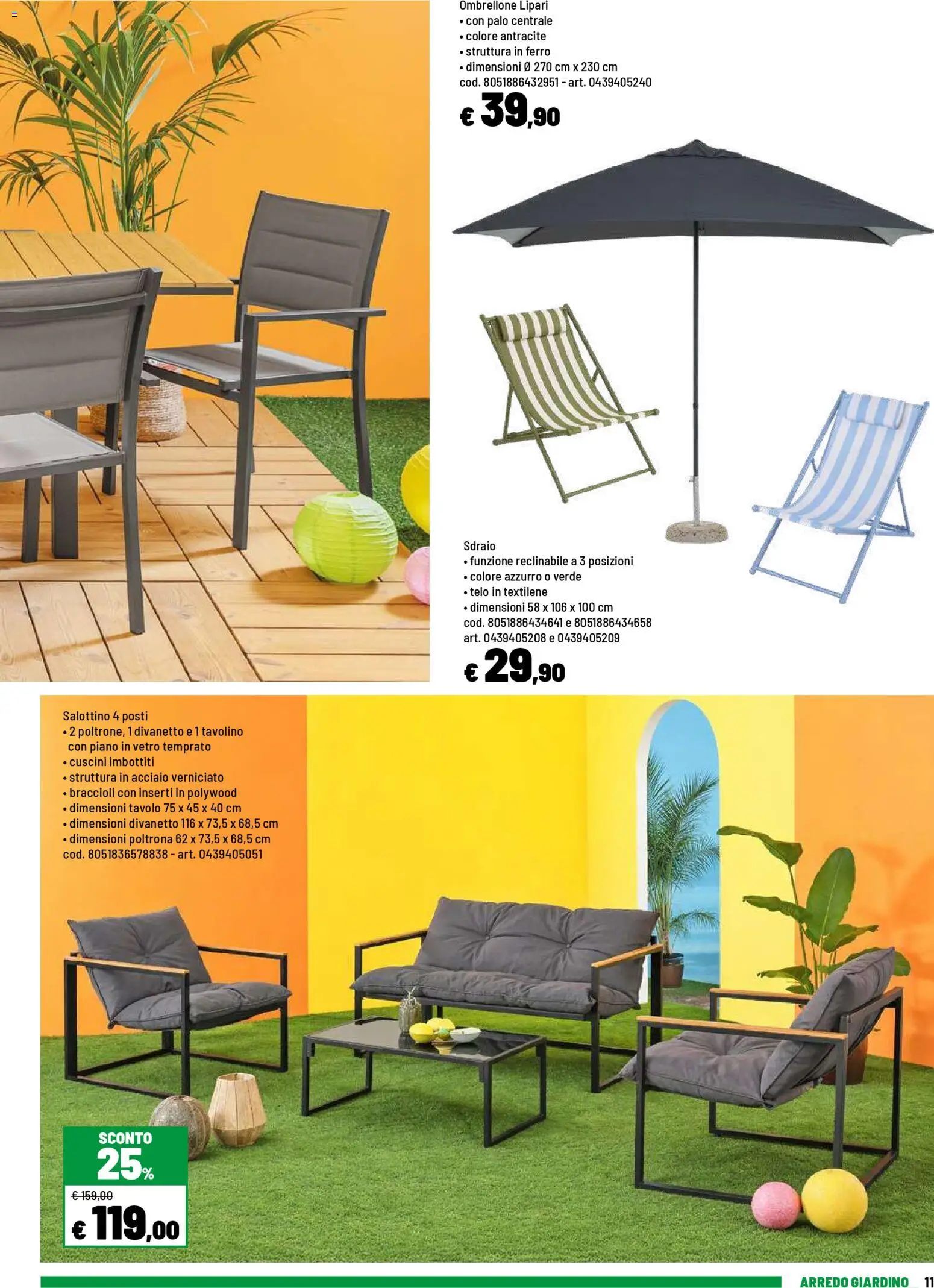 Volantino Iper del 20.04.2026 | Pagina: 11 | Prodotti: Tavolino, Sdraio, Ombrellone, Braccioli