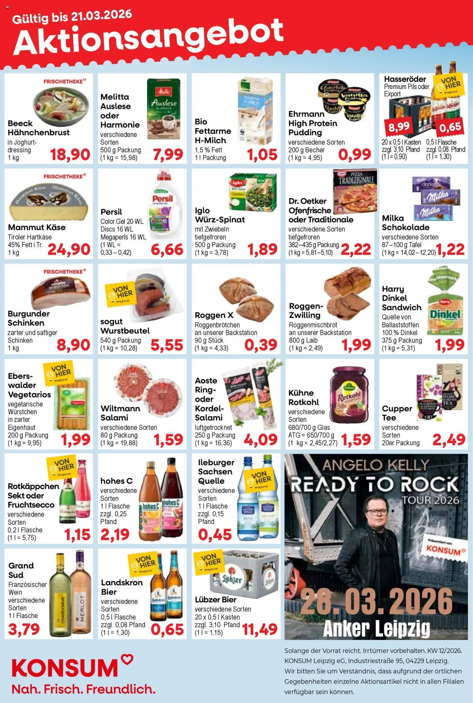 KONSUM Leipzig Prospekt 	 – gültig ab 16.03.2026 | Seite: 1 | Produkte: Sekt, Hohes c, Salami, Schinken
