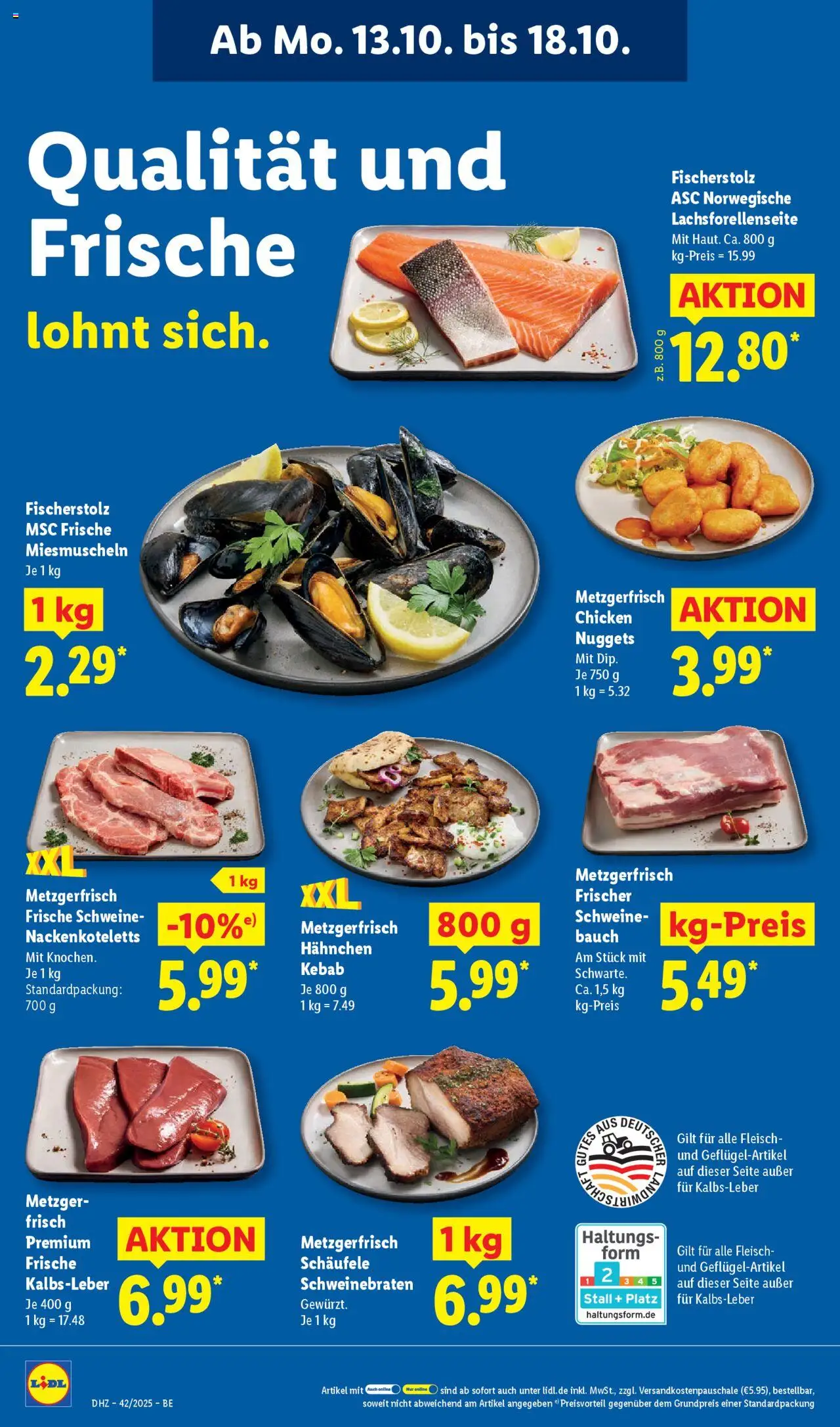 Lidl Prospekt Zossen – gültig ab 13.10.2025 | Seite: 8 | Produkte: Hahnchen, Kalbsleber, Fleisch