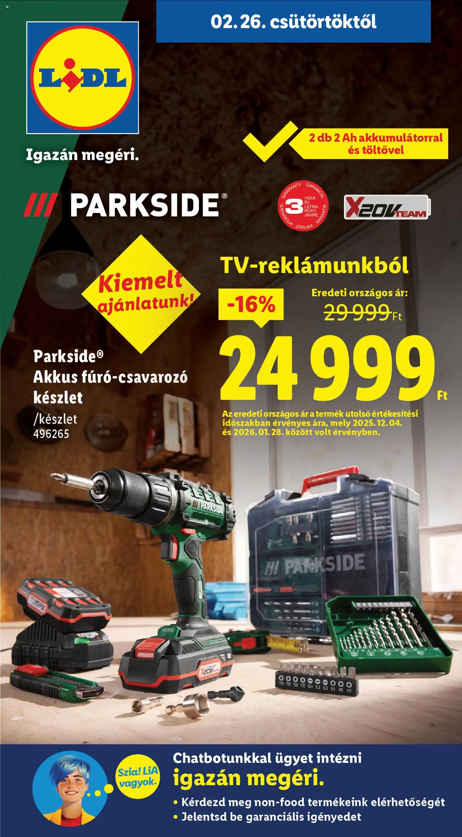 Lidl akciós ujság - amely érvényes a következő dátumtól: 26.02.2026 | Oldal: 1 | Termékek: Parkside
