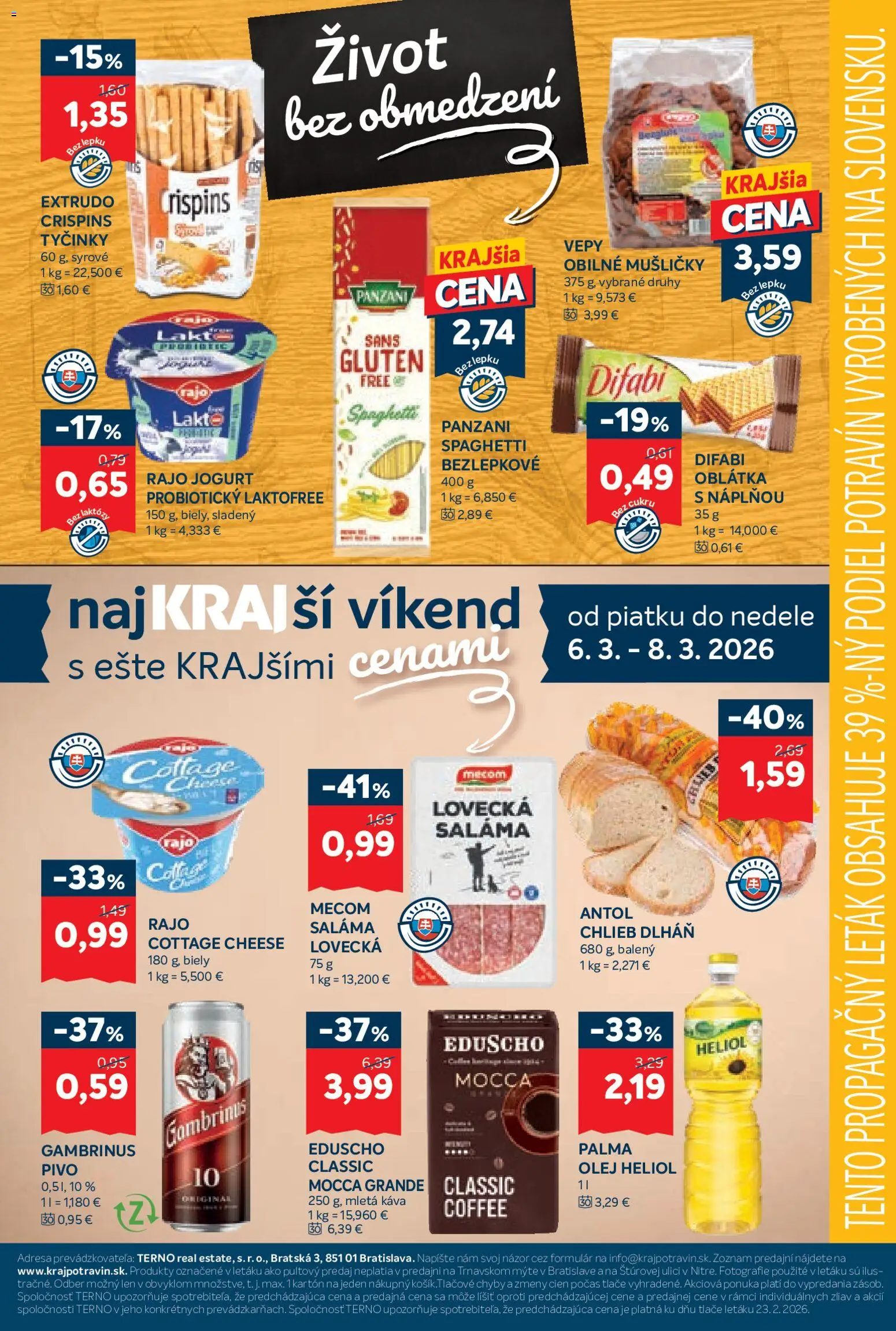 Nové Kraj akcie – leták je platný od 05.03.2026 | Strana: 18 | Produkty: Jogurt, Chlieb, Saláma, Gambrinus