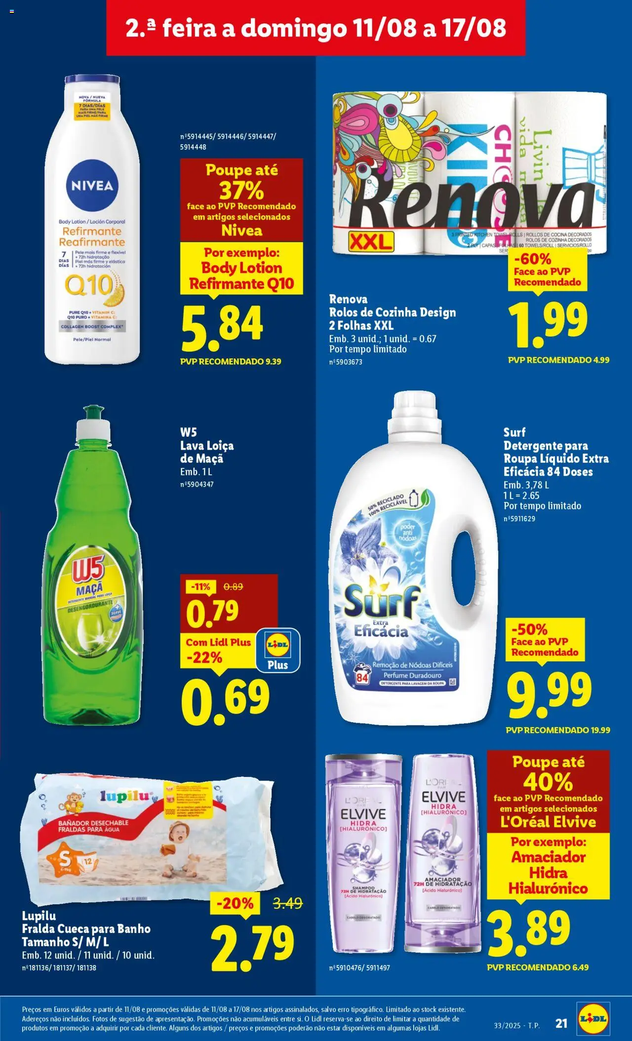 Lidl folheto │ válido de 11.08.2025 | Página: 21 | Produtos: Fraldas, Detergente, Maça, Vitamina c