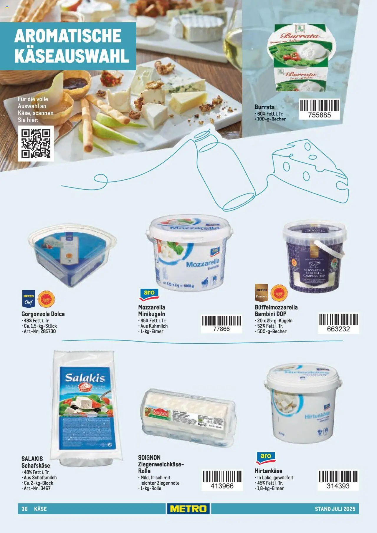 Metro - Sortimentskatalog Lieferservice – gültig ab 31.07.2025 | Seite: 36 | Produkte: Käse, Mozzarella, Burrata, Schafskase