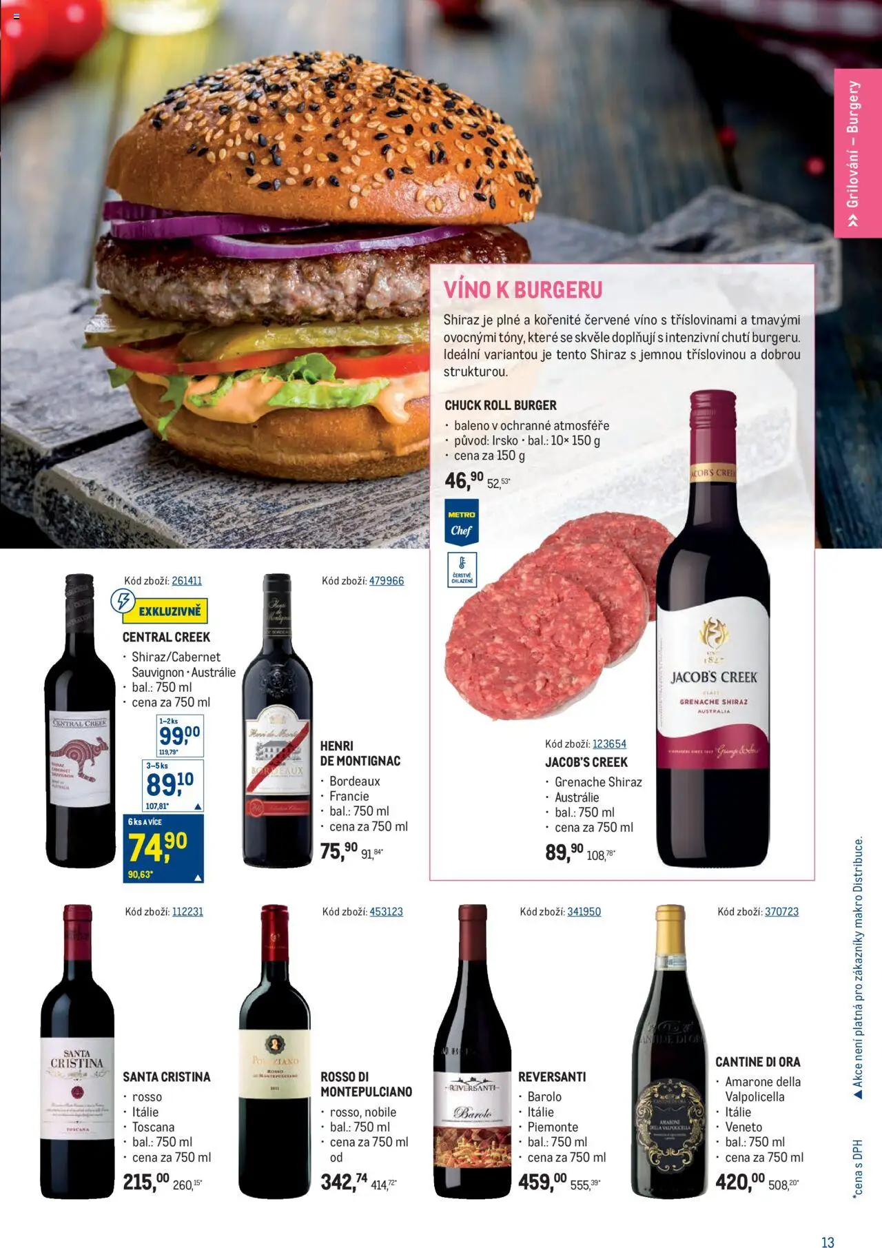 Makro leták  - Letní vína od 04.06.2025 | Strana: 13 | Produkty: Burger, Grilování, Víno, Červené víno