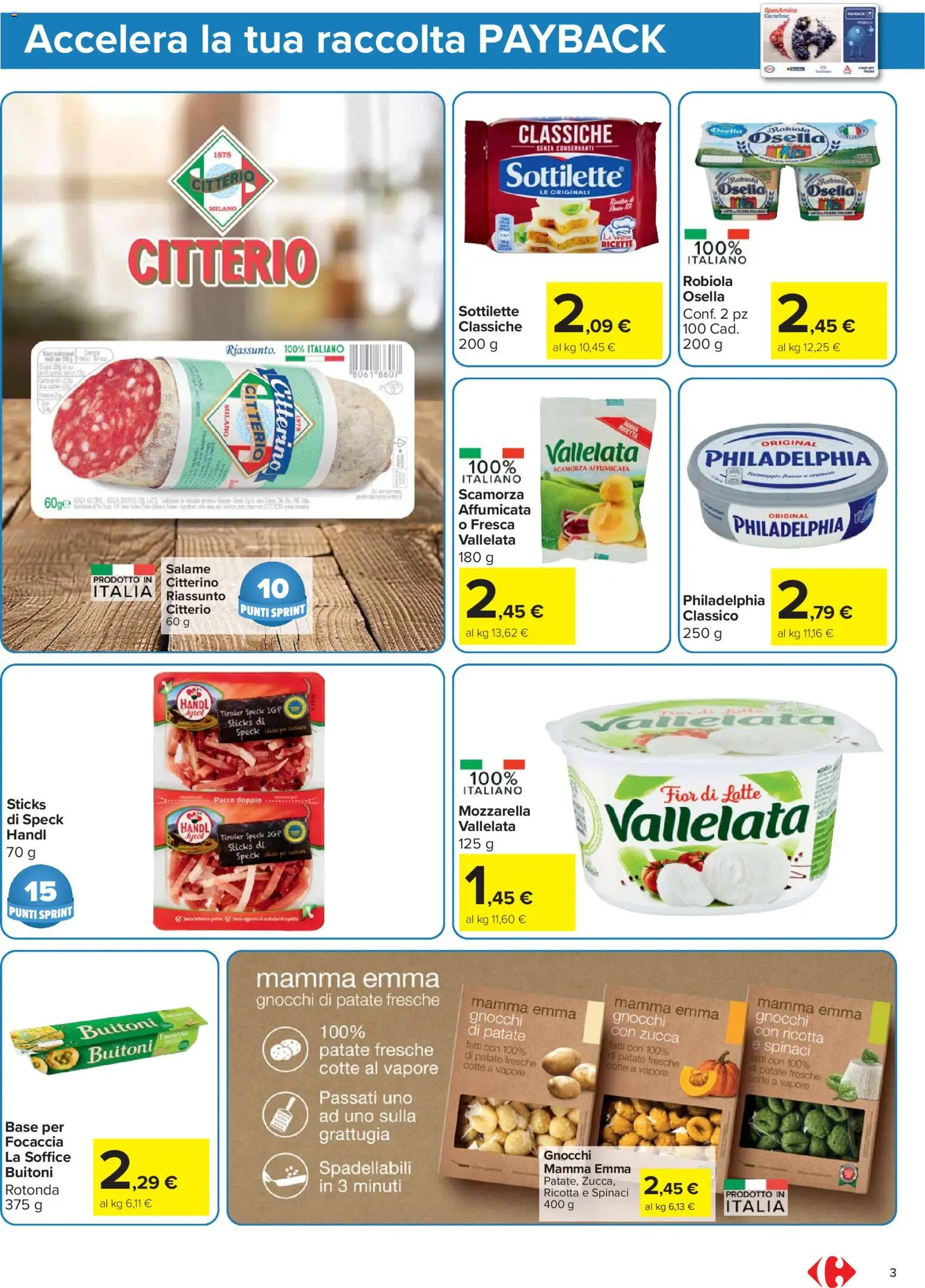 Volantino Carrefour del 07.04.2026 | Pagina: 3 | Prodotti: Salame, Patate, Mozzarella, Ricotta