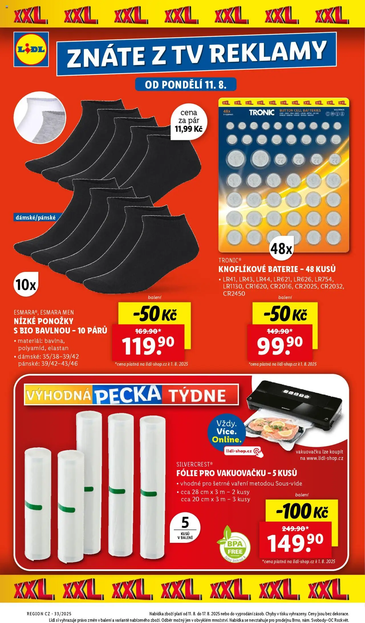 Lidl leták od 11.08.2025 | Strana: 28 | Produkty: Ponožky, Fólie, Tv, Baterie
