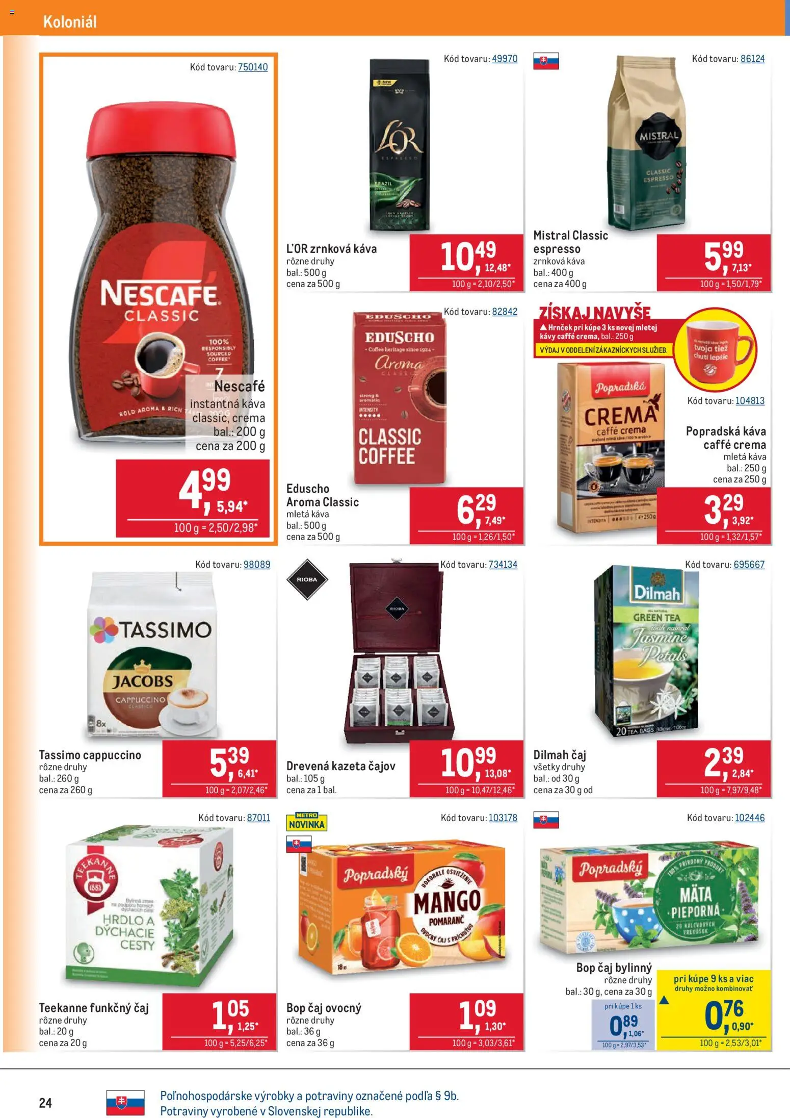 Nové Metro akcie – leták je platný od 05.11.2025 | Strana: 24 | Produkty: Káva, Čaj, Teekanne, Zrnková káva