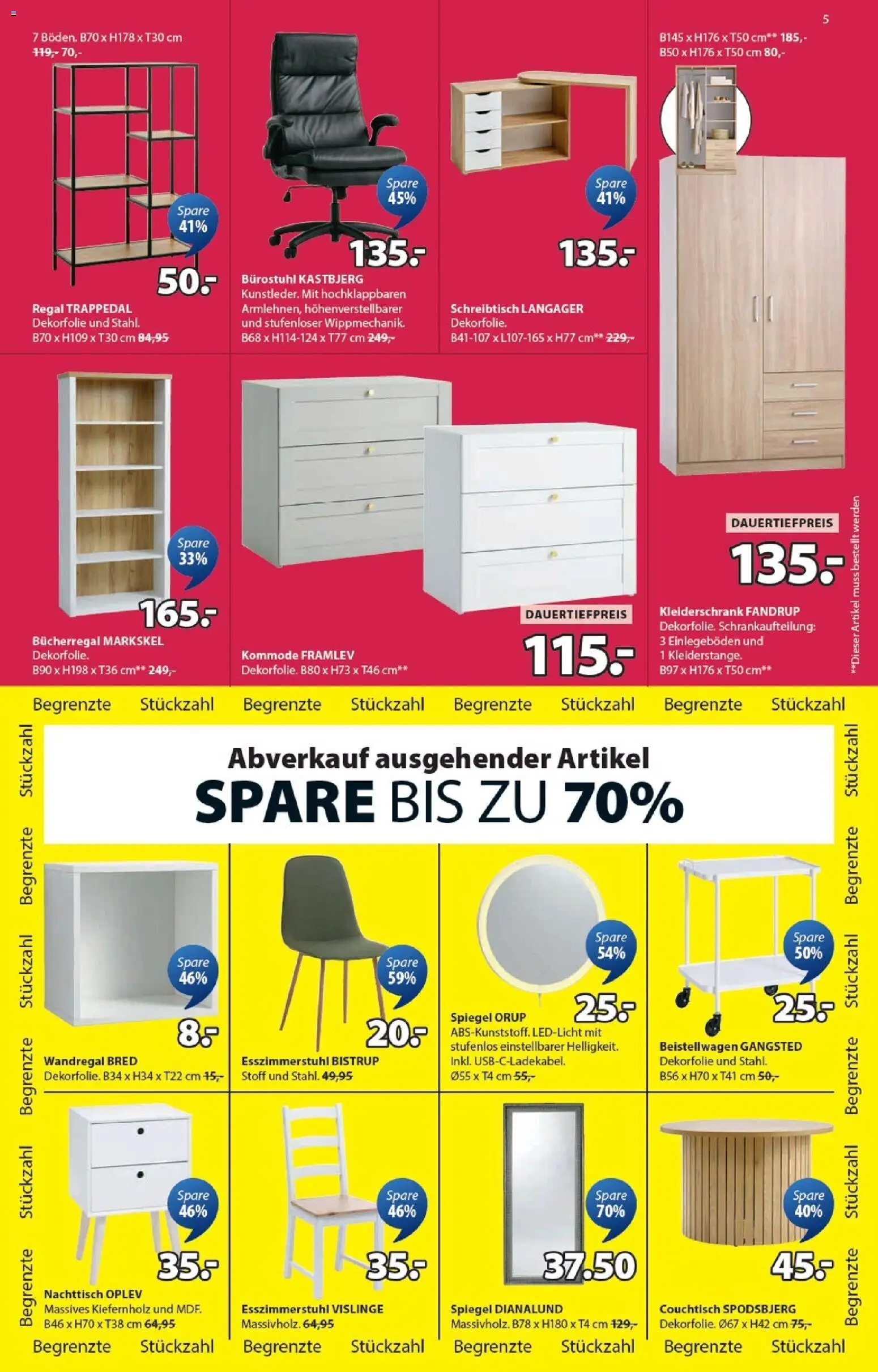 JYSK Aktionen – gültig ab 06.01.2026 | Seite: 5 | Produkte: Kleiderschrank, Couchtisch, Spiegel, Bücherregal