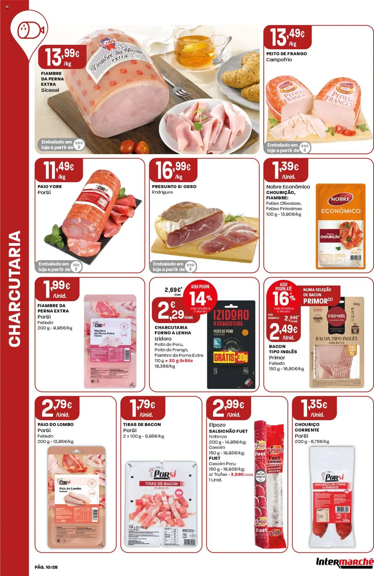 Intermarché folheto │ válido de 03.07.2025 | Página: 10 | Produtos: Bacon, Frango, Peru, Carne