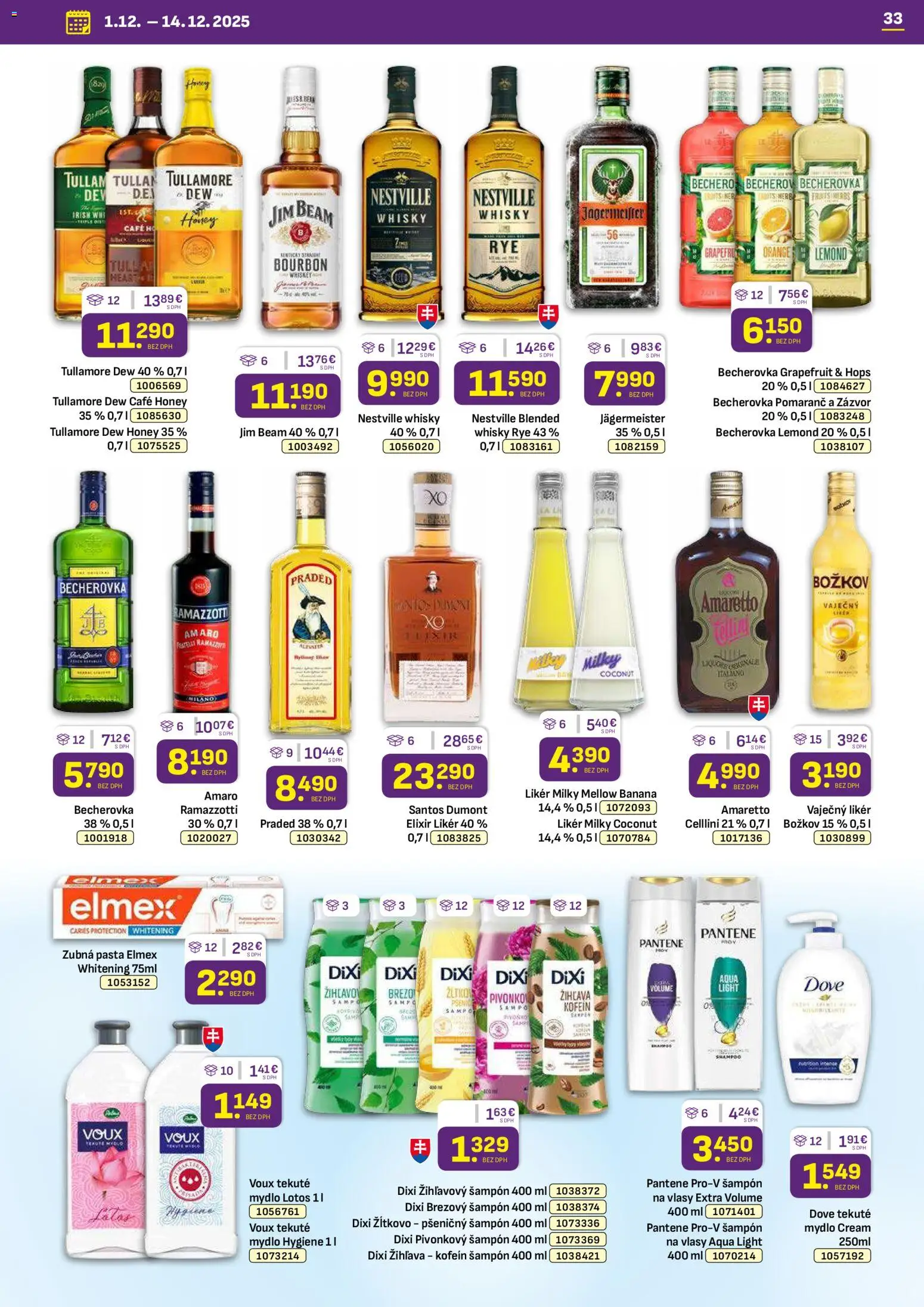 Nové Libex akcie – leták je platný od 01.12.2025 | Strana: 33 | Produkty: Jägermeister, Zázvor, Šampón, Bourbon