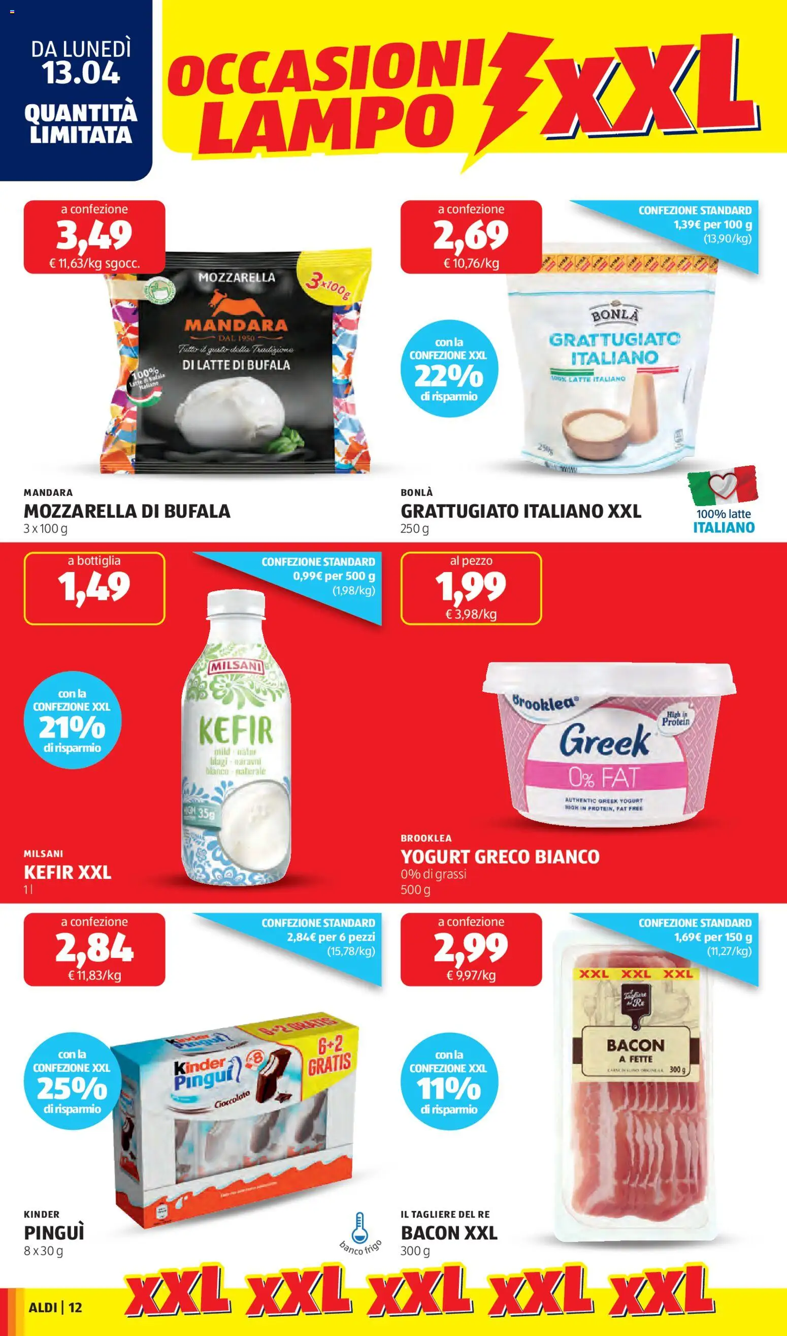 Volantino Aldi del 13.04.2026 | Pagina: 12 | Prodotti: Yogurt greco, Latte, Tagliere, Bottiglia