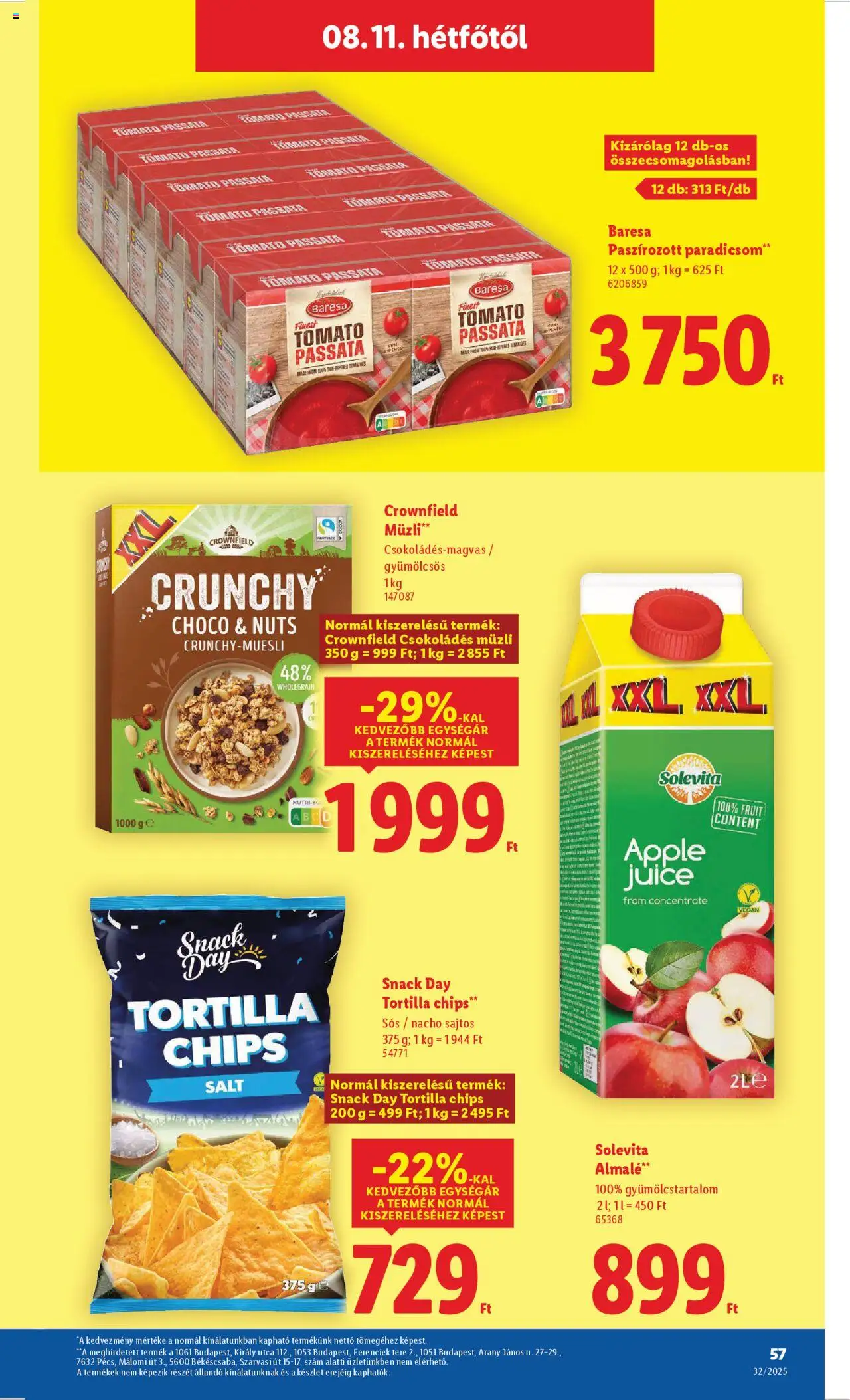 Lidl akciós ujság - amely érvényes a következő dátumtól: 07.08.2025 | Oldal: 57 | Termékek: Chips, Müzli, Tortilla, Almalé