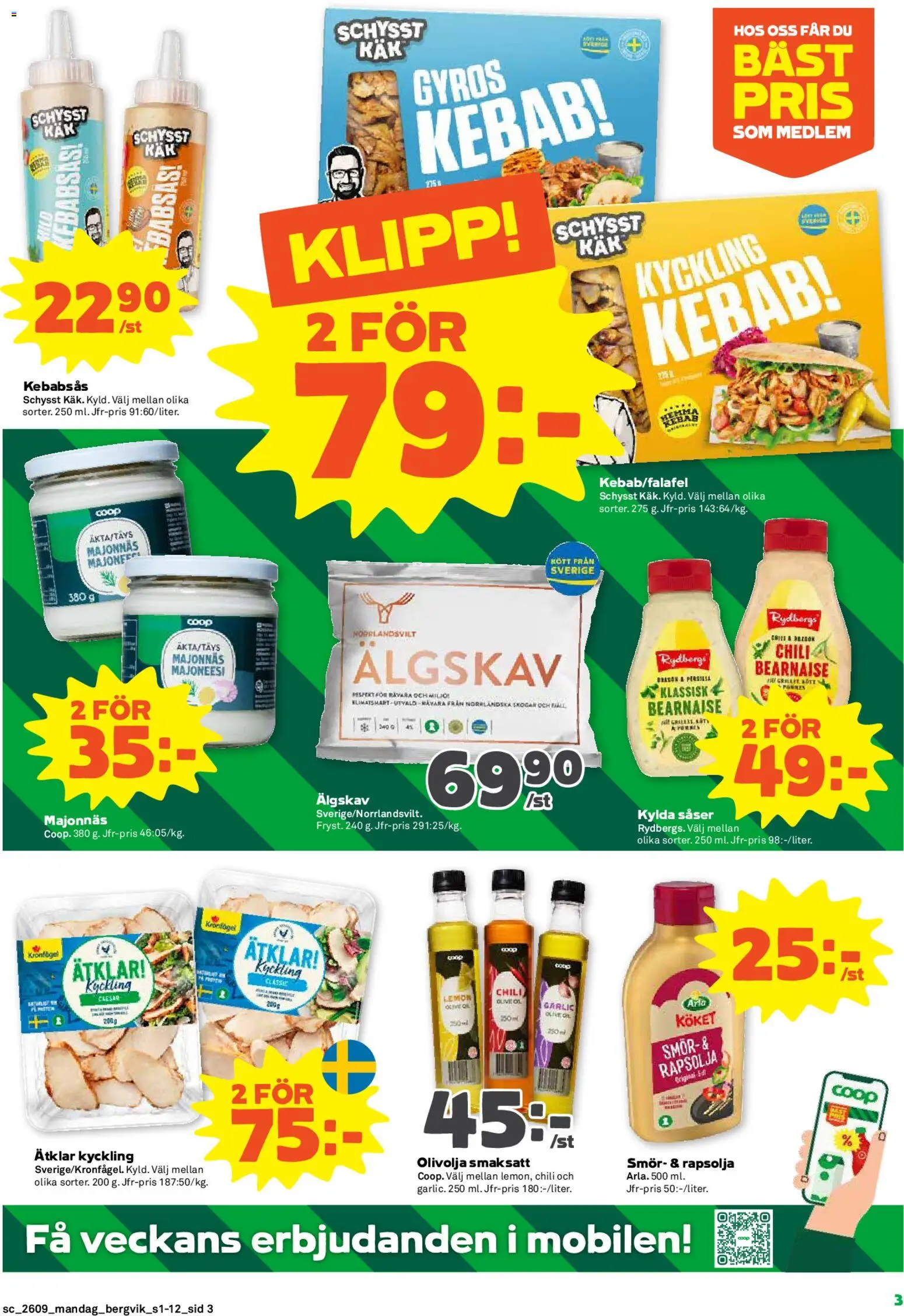Stora Coop reklamblad aktuell från 23.02.2026 | Sida: 3 | Produkter: Kebabsås, Olivolja, Smör, Rapsolja