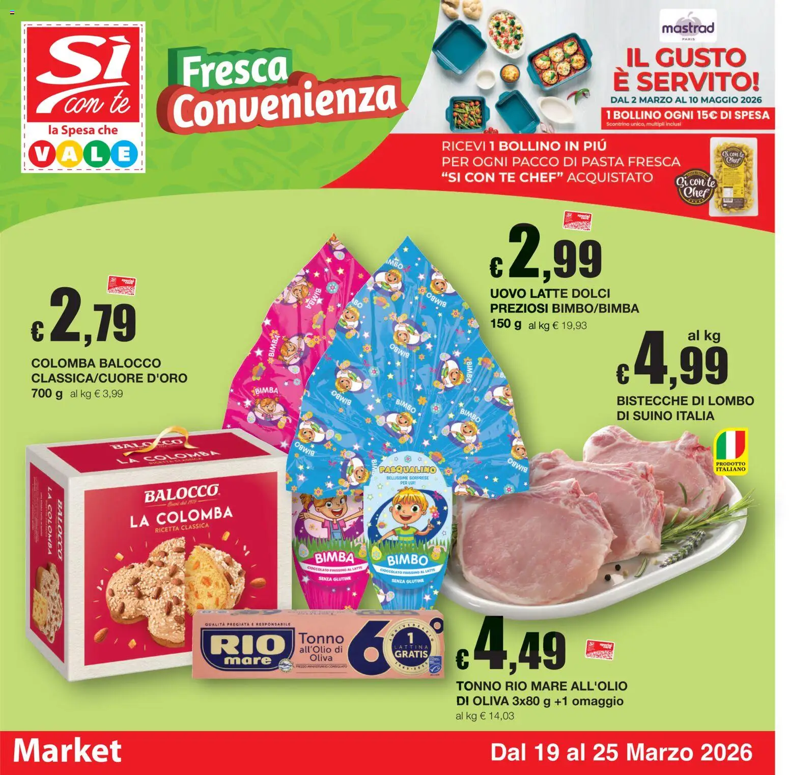 Volantino Sì con Te del 19.03.2026 | Pagina: 1 | Prodotti: Suino, Latte, Pasta, Tonno