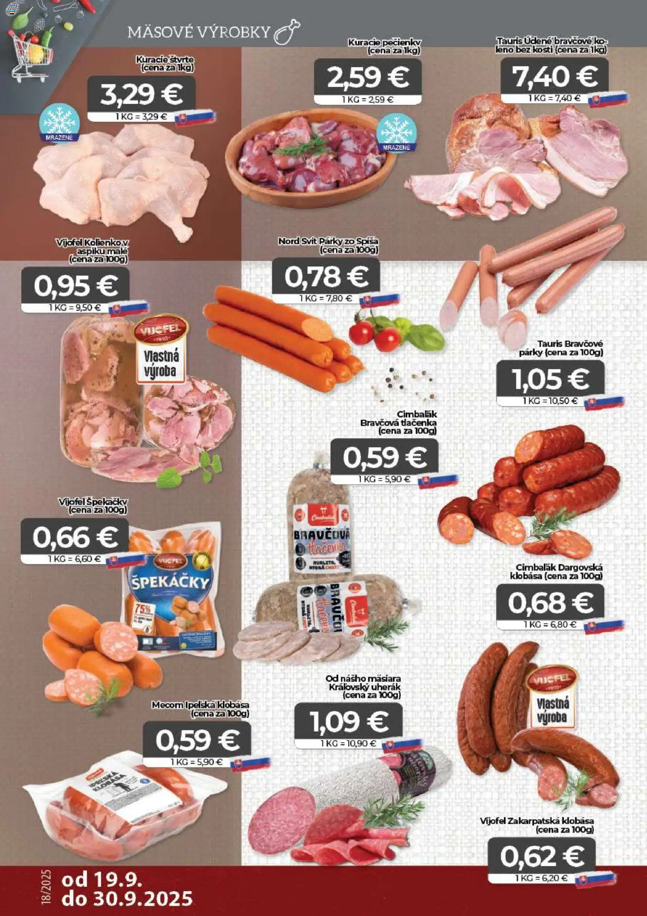 Nové CBA Komfos akcie – leták je platný od 19.09.2025 | Strana: 2 | Produkty: Klobása, Párky
